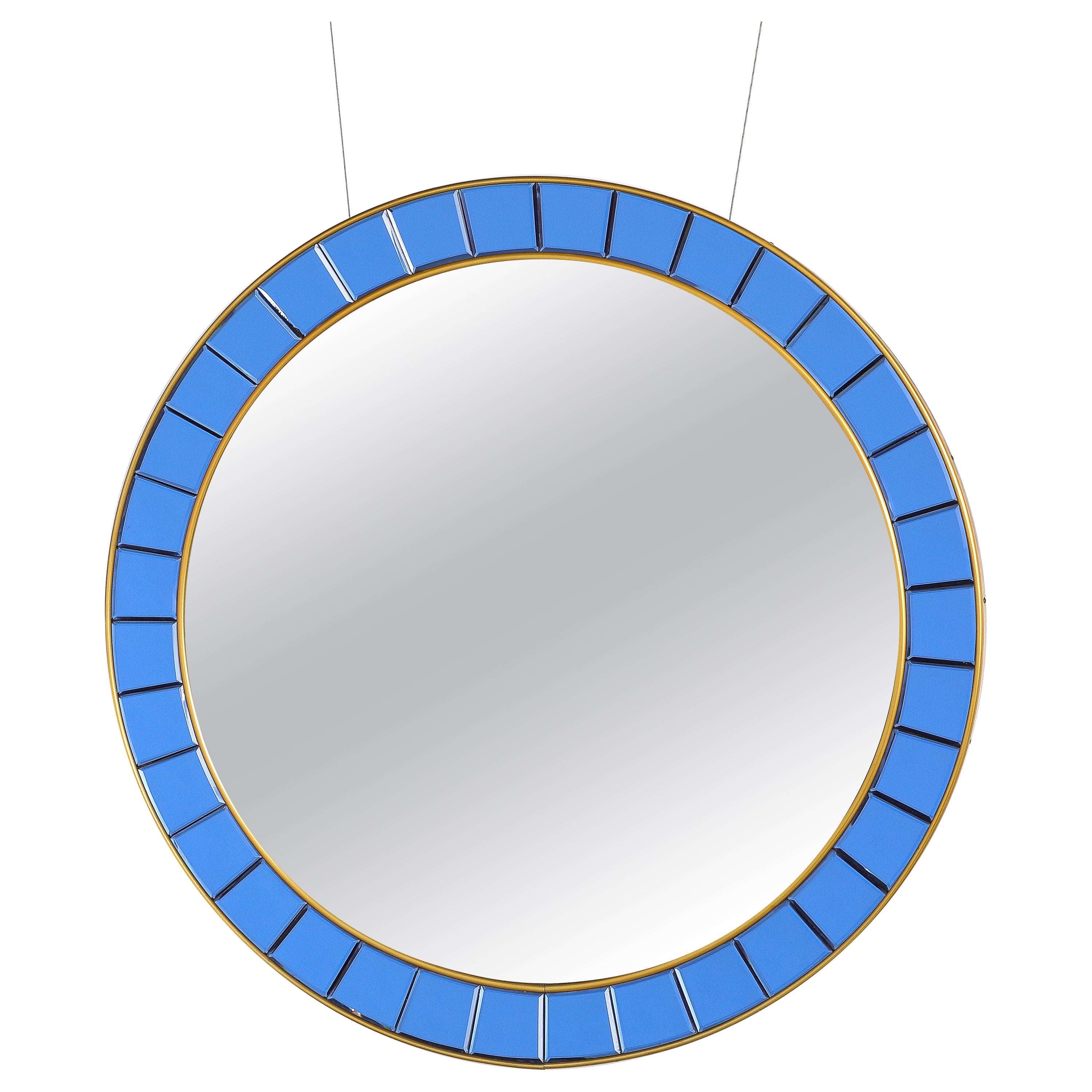 Specchio da parete circolare blu Arte Cristal Arte n. 2679, Torino, Italia, anni '50 circa