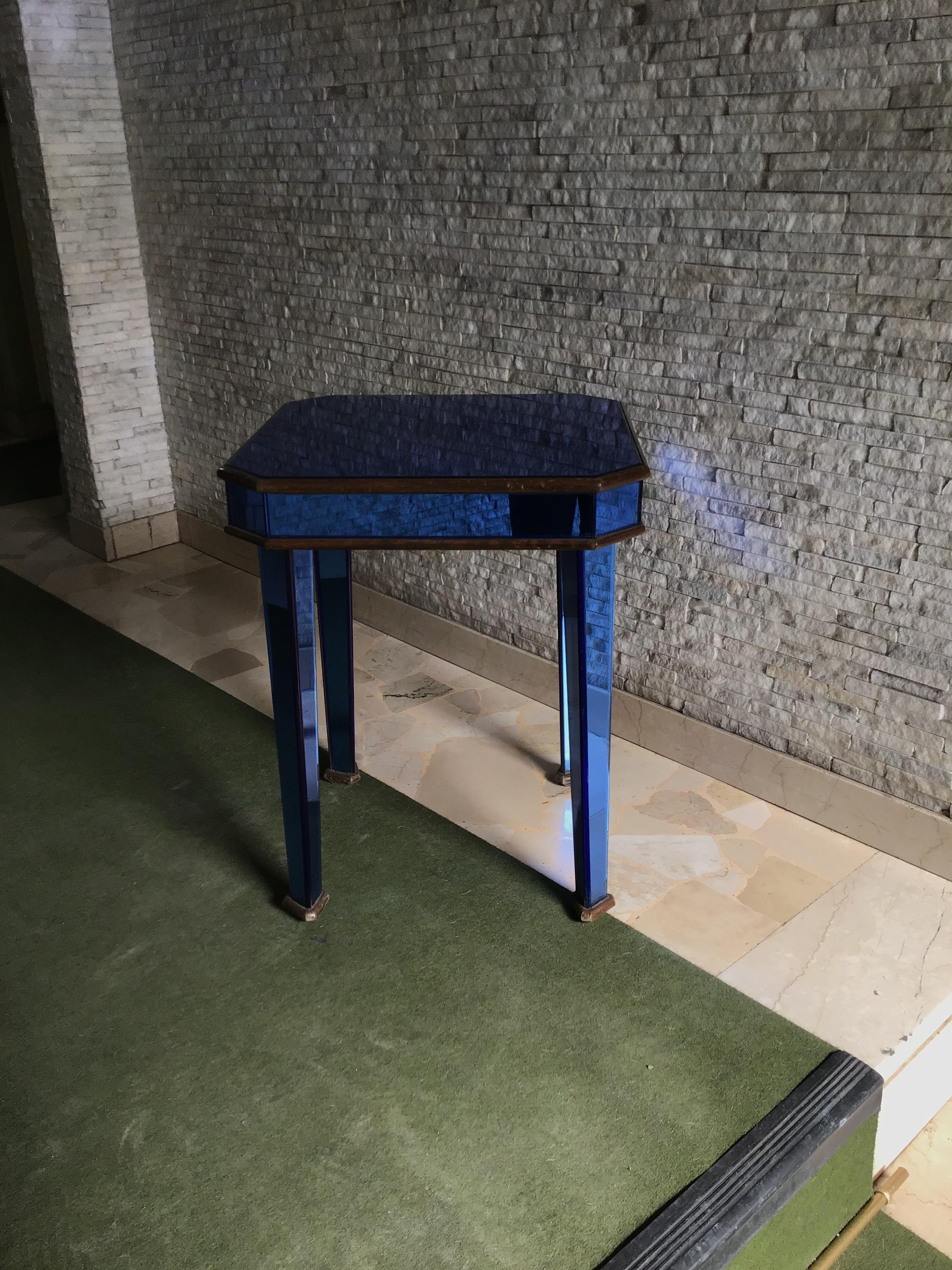 blue glass side table
