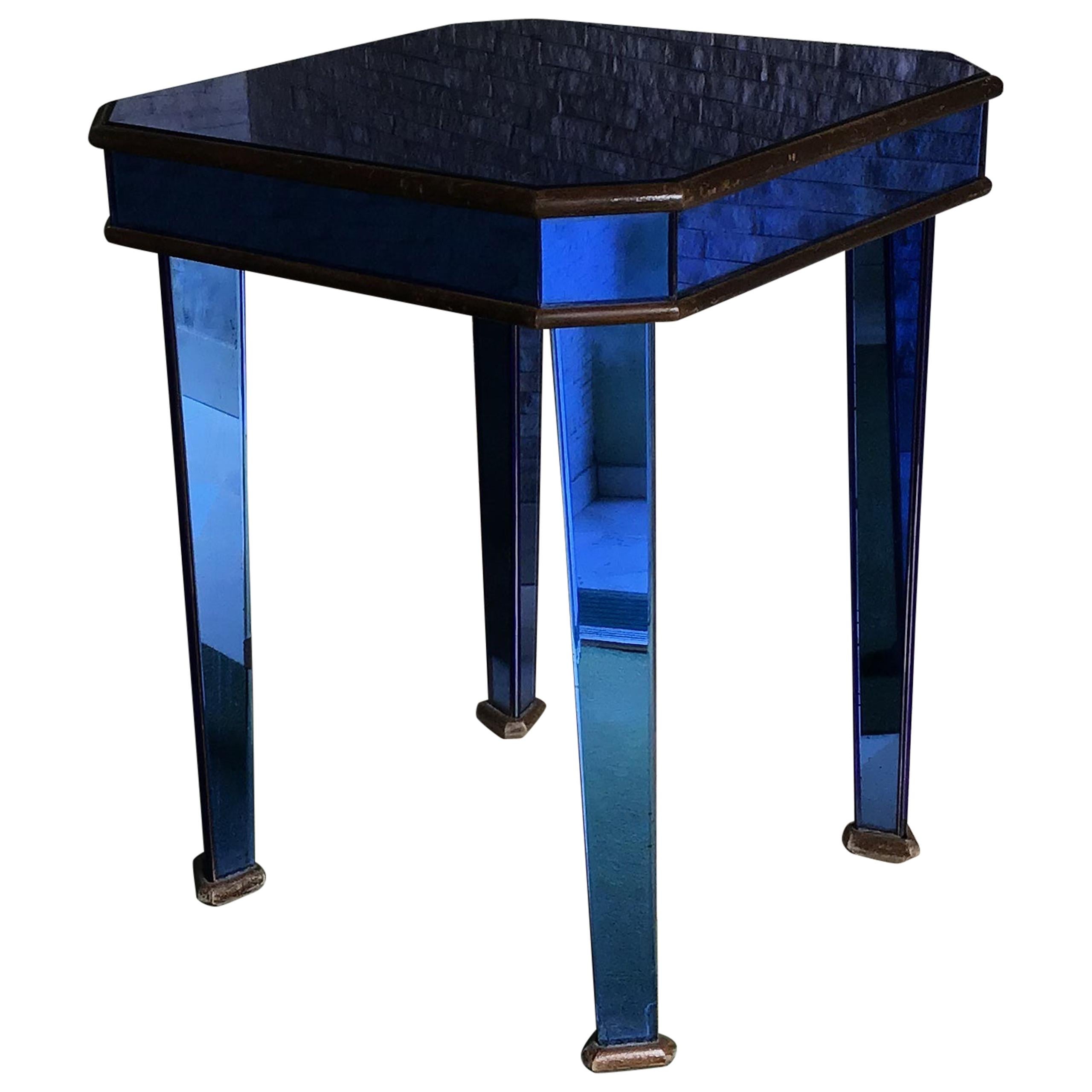 Cristal Art Coffee Table 1950 Blue Mirrored Glass Wood Italy