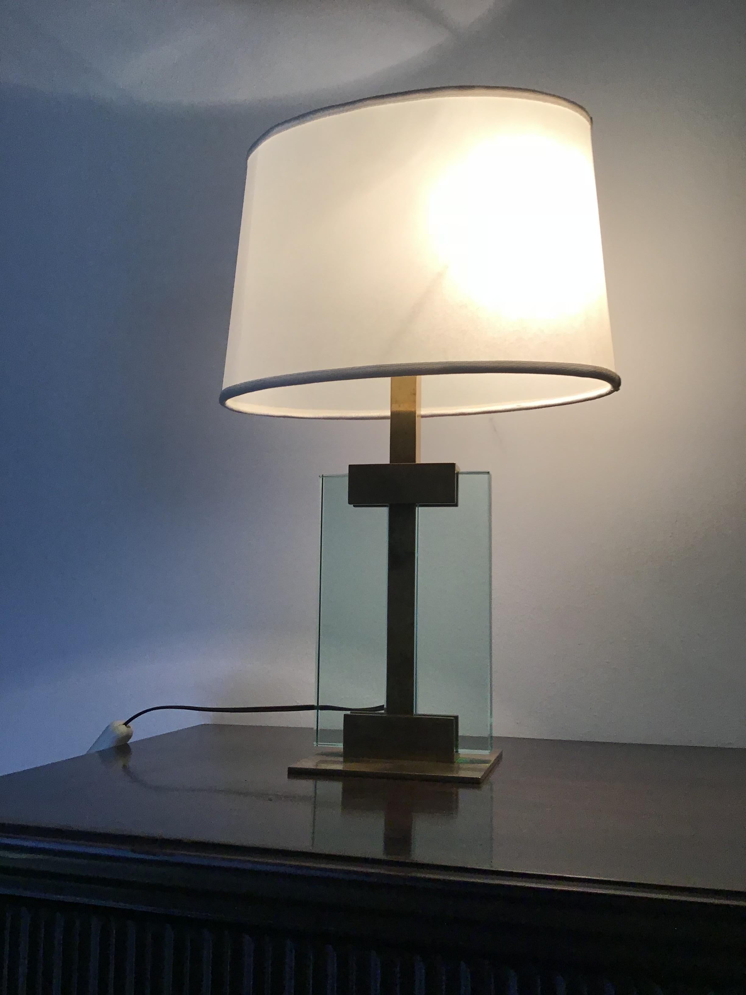 Other Cristal Art Couple Table Lamp Brass Cristal Cloth Shade, 1960