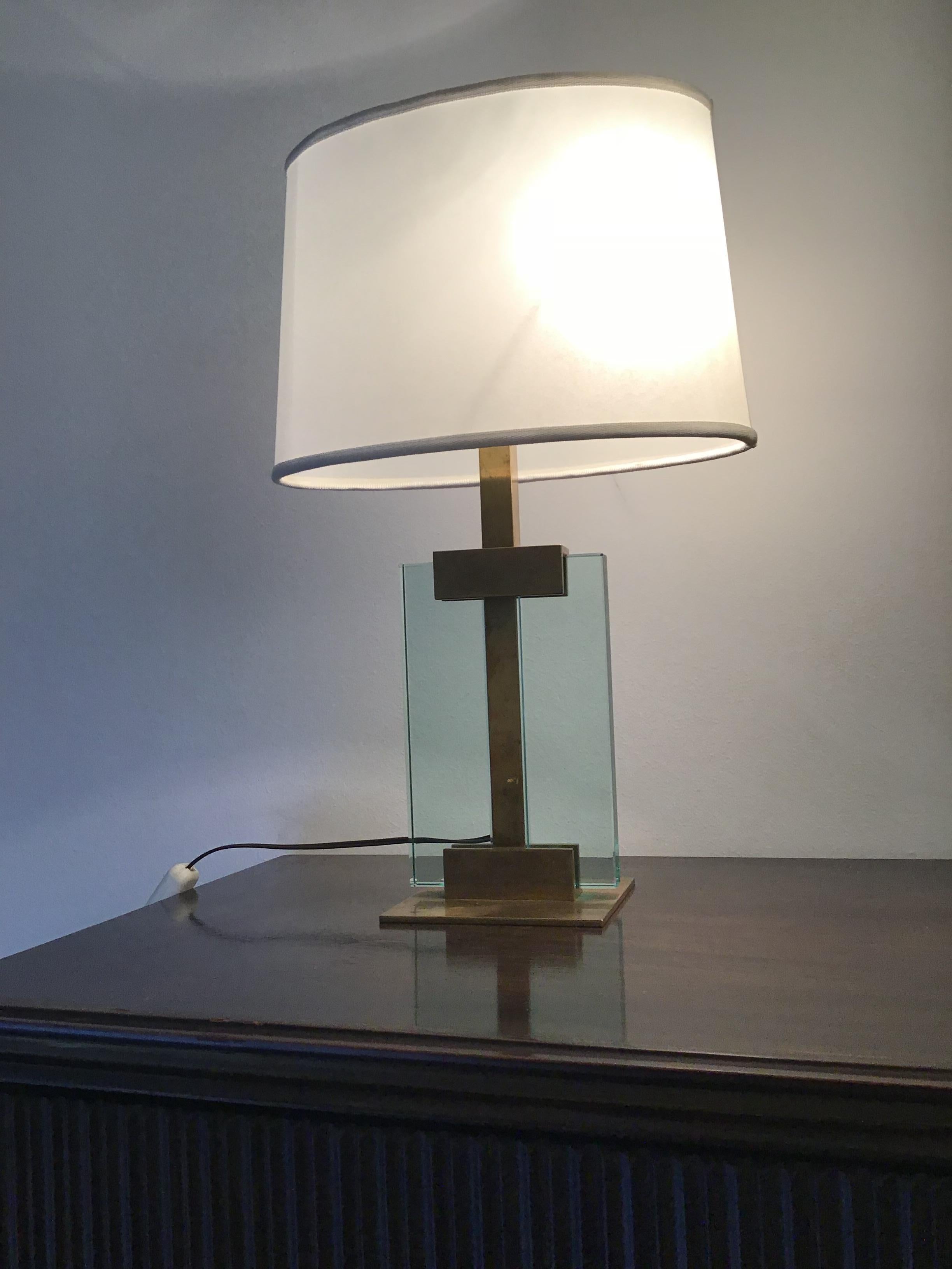 Cristal Art Couple Table Lamp Brass Cristal Cloth Shade, 1960 2