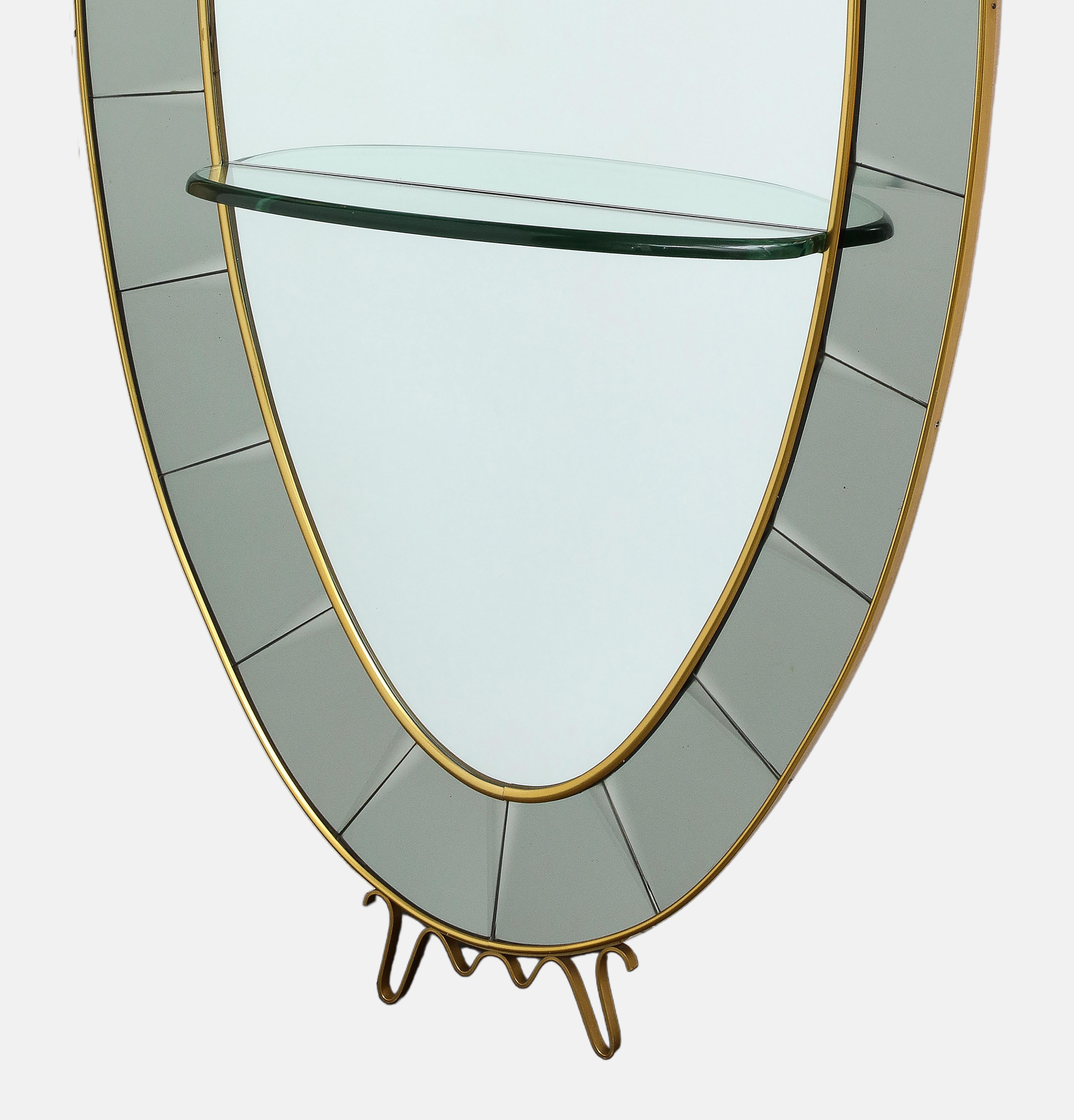 Gilt Cristal Art Grand Scale Oval Hand-Cut Beveled Crystal Floor Mirror with Shelf
