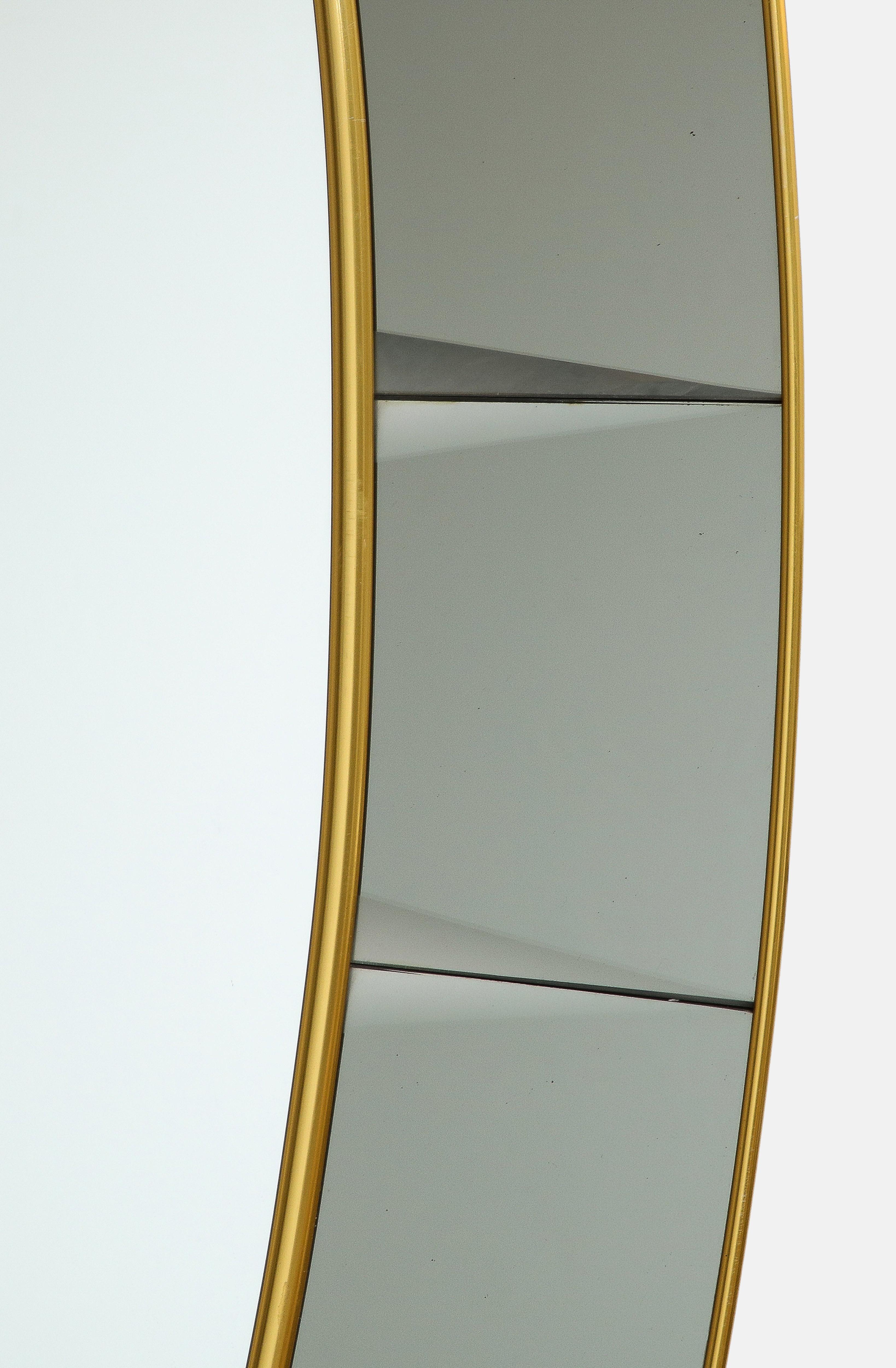 Brass Cristal Art Grand Scale Oval Hand-Cut Beveled Crystal Floor Mirror with Shelf For Sale