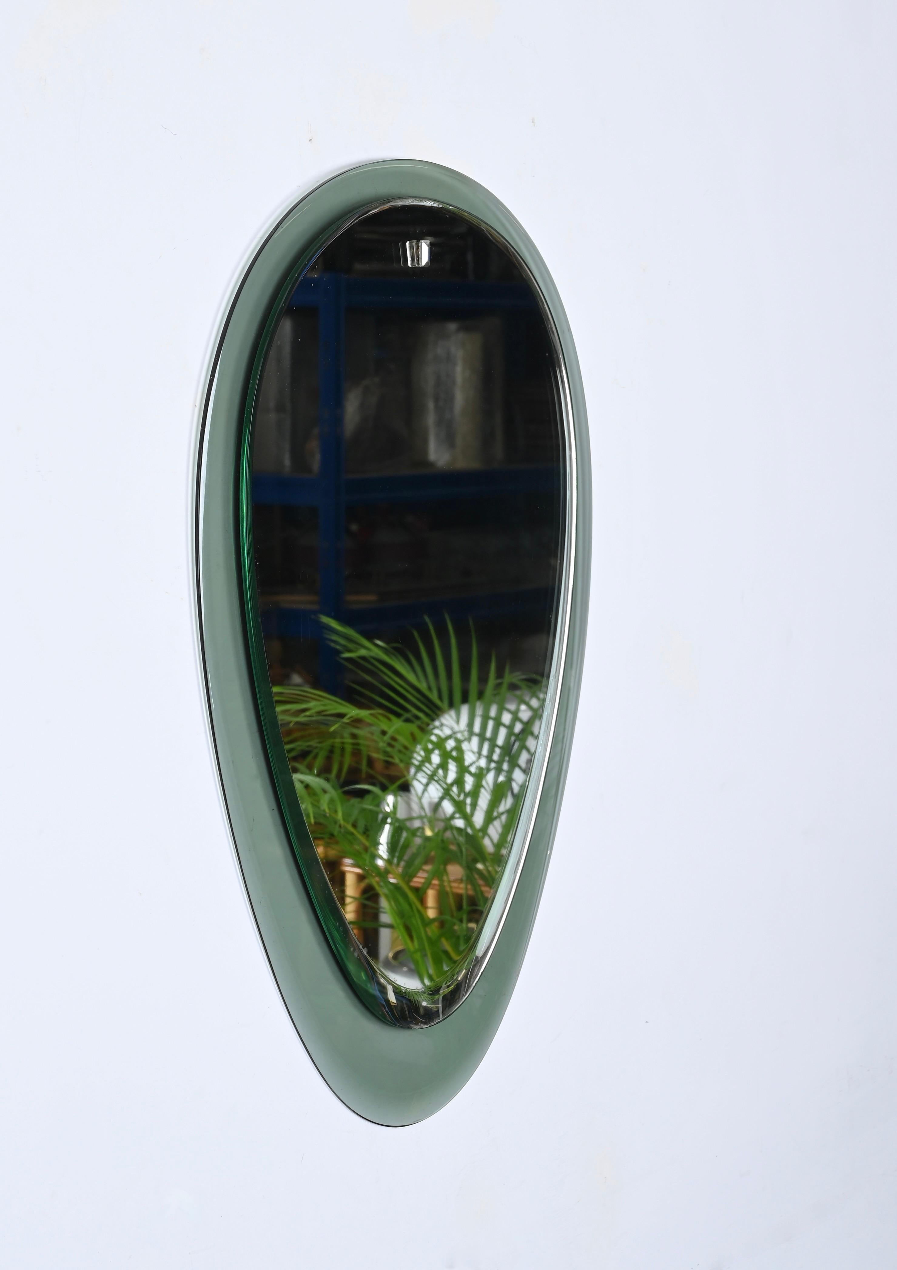Cristal Art Green Aquamarine Beveled Oval Wall Mirror, Italy, 1950s For Sale 3