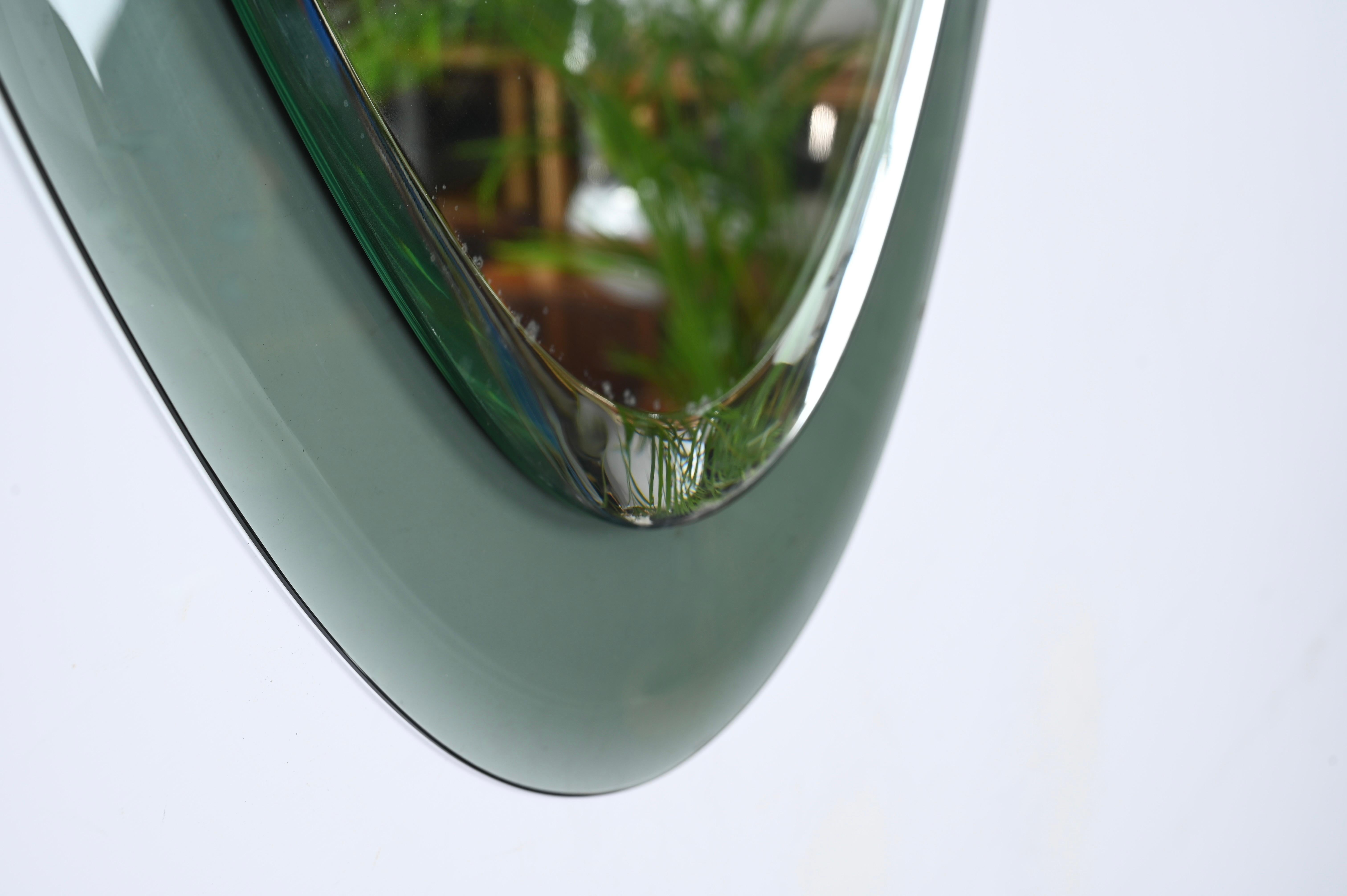 Cristal Art Green Aquamarine Beveled Oval Wall Mirror, Italy, 1950s In Good Condition For Sale In Roma, IT