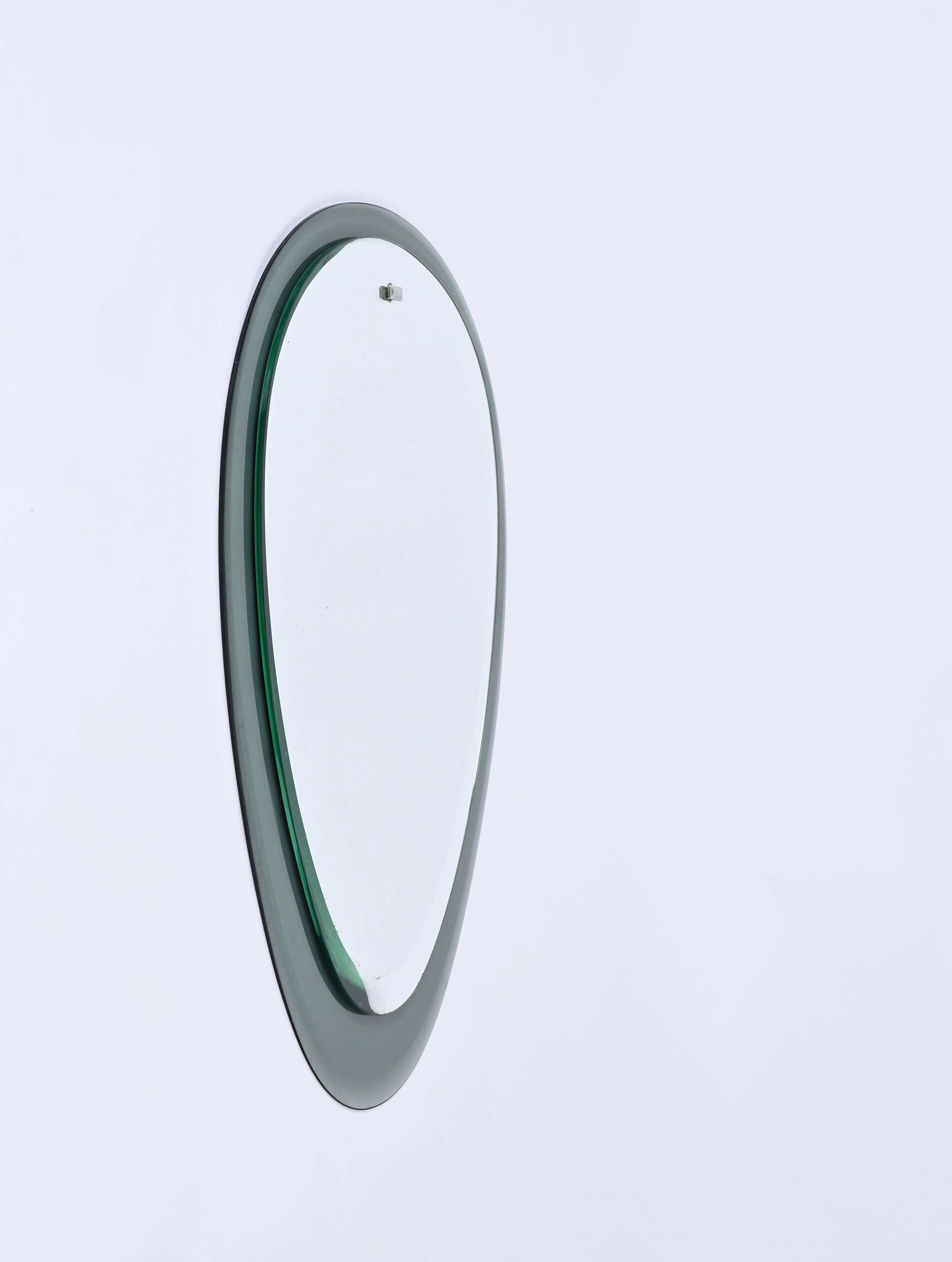 Mid-20th Century Cristal Art Green Aquamarine Beveled Oval Wall Mirror, Italy, 1950s For Sale
