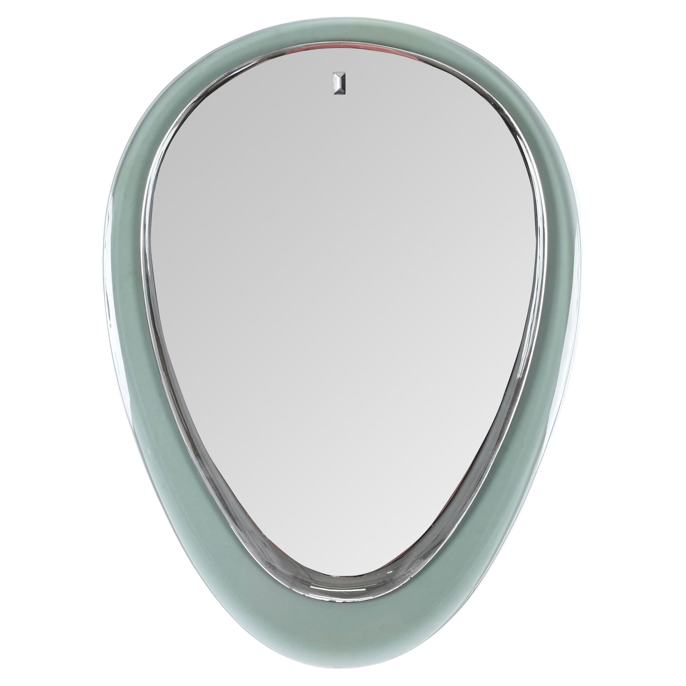 Cristal Art Green Aquamarine Beveled Oval Wall Mirror, Italy, 1950s For Sale