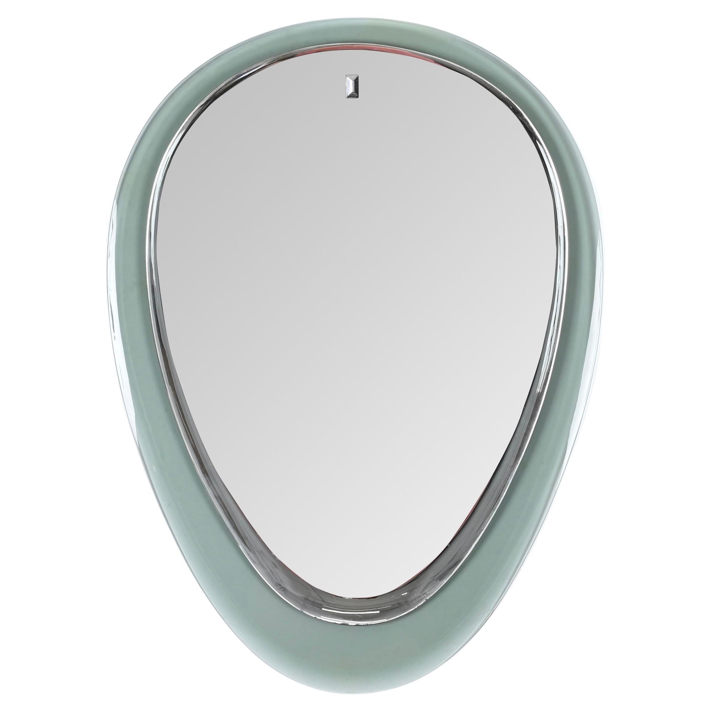 Cristal Art Green Aquamarine Beveled Oval Wall Mirror, Italy, 1950s