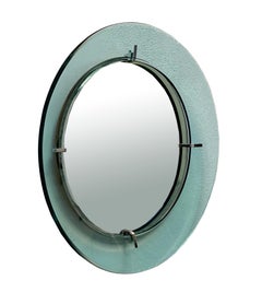 Cristal Art Green Glass Framed Round Wall Mirror, Italy, 1960s