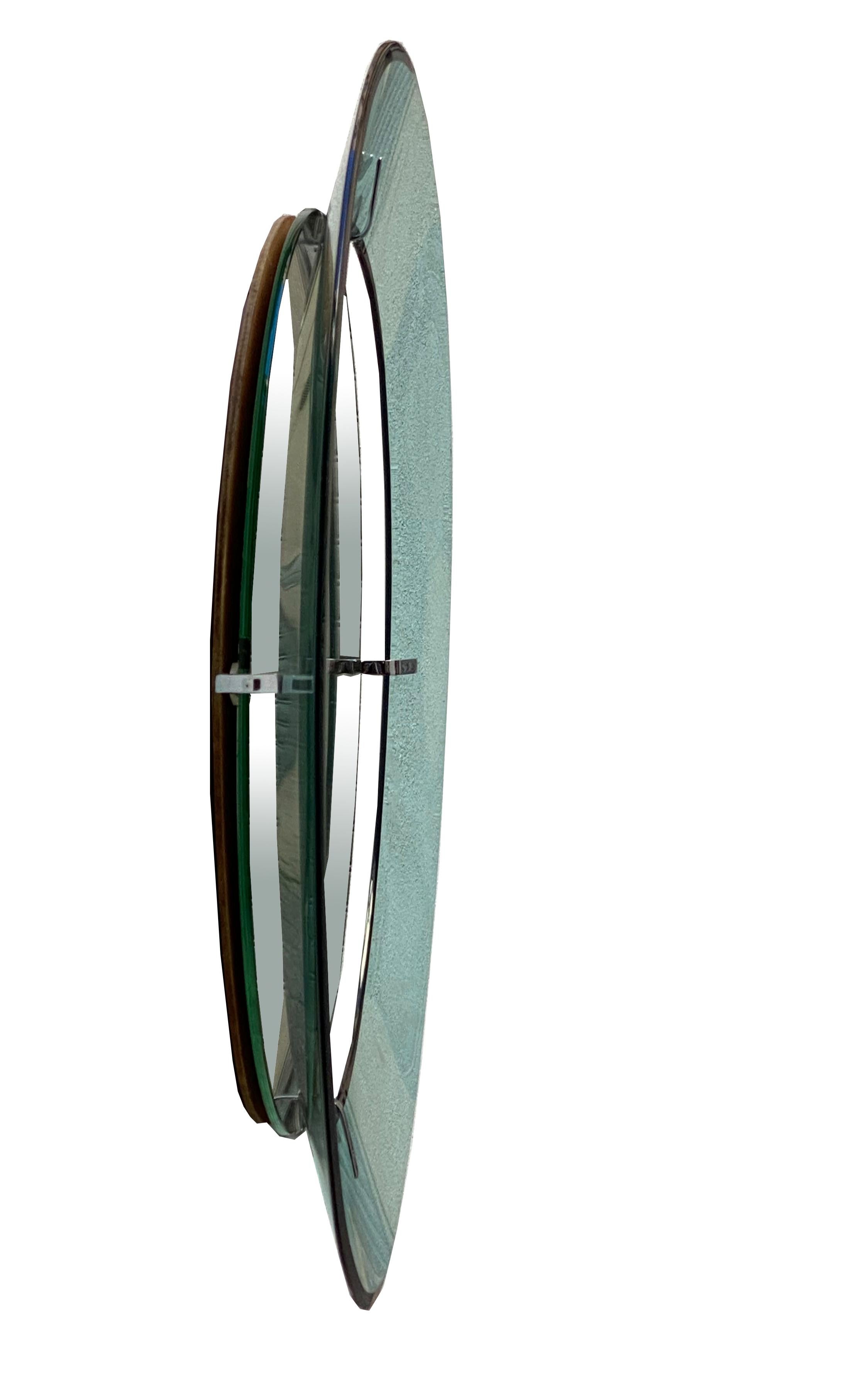 Mid-Century Modern Cristal Art Green Glass Framed Round Wall Mirror, Italy, 1960s