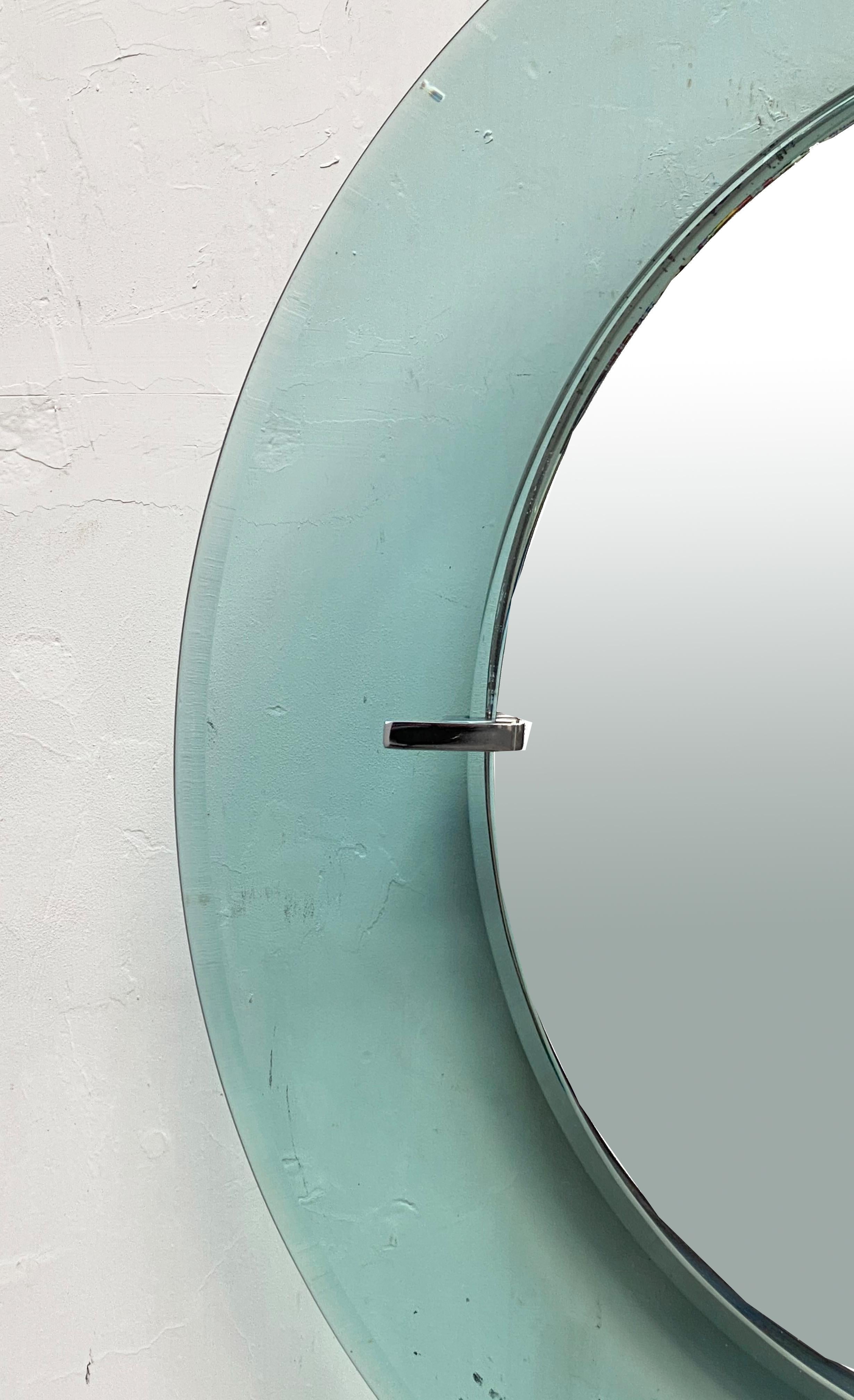 Cristal Art Green Glass Framed Round Wall Mirror, Italy, 1960s 1