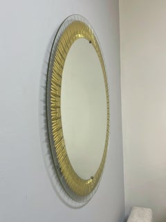 Crystal Arte Italian Round Cut and Gilt Modern Mirror, 1950s