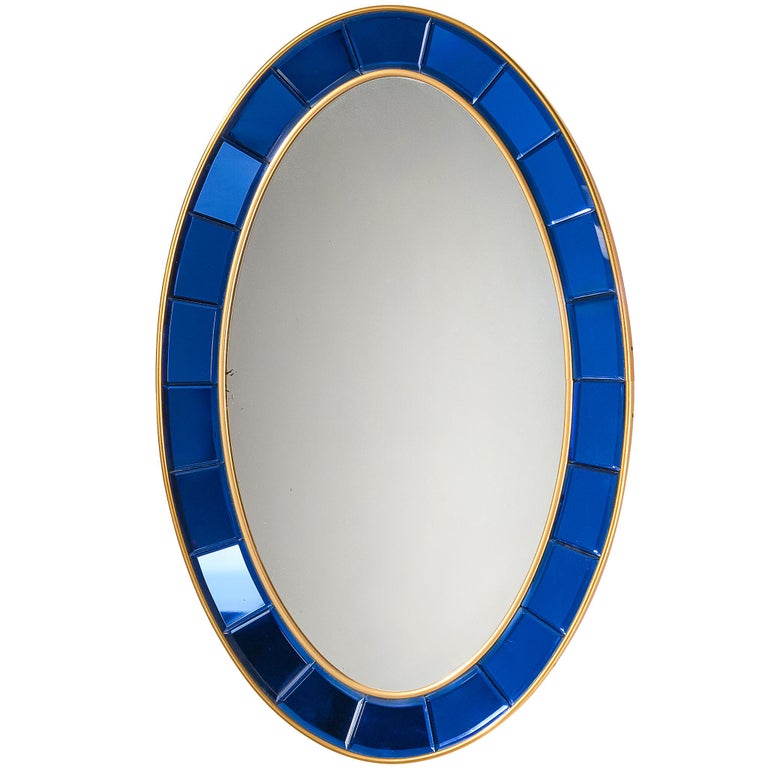 Cristal Art Italian Wall Mirror in Faceted Blue Glass
