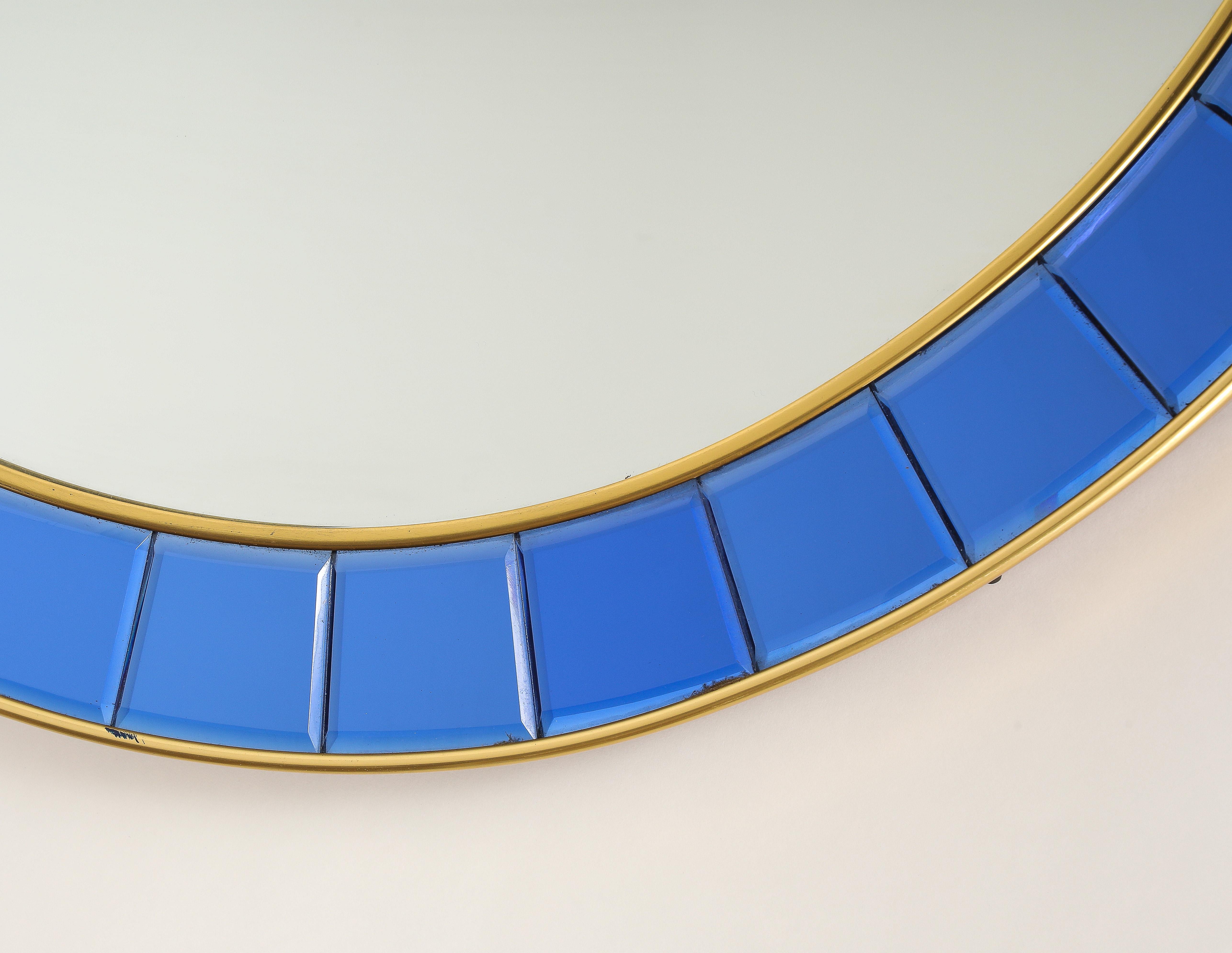 Cristal Arte Gran espejo redondo de cristal azul biselado tallado a mano Modelo 2679, Años 50 en venta 11