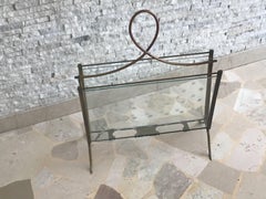 Cristal Art Magazine Holder Brass Glass, 1950, Italy