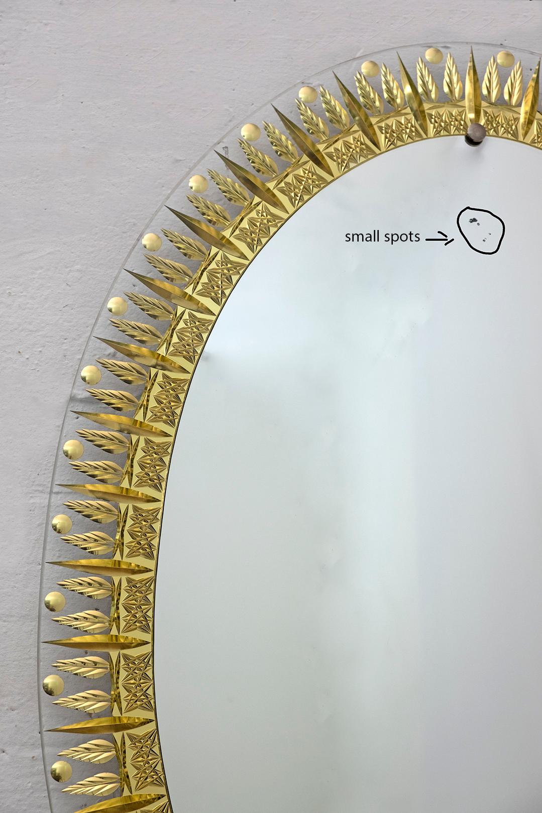 Glass Cristal Art Mid-Century Modern Italian Ground and Gilded Mirror, 1960s For Sale