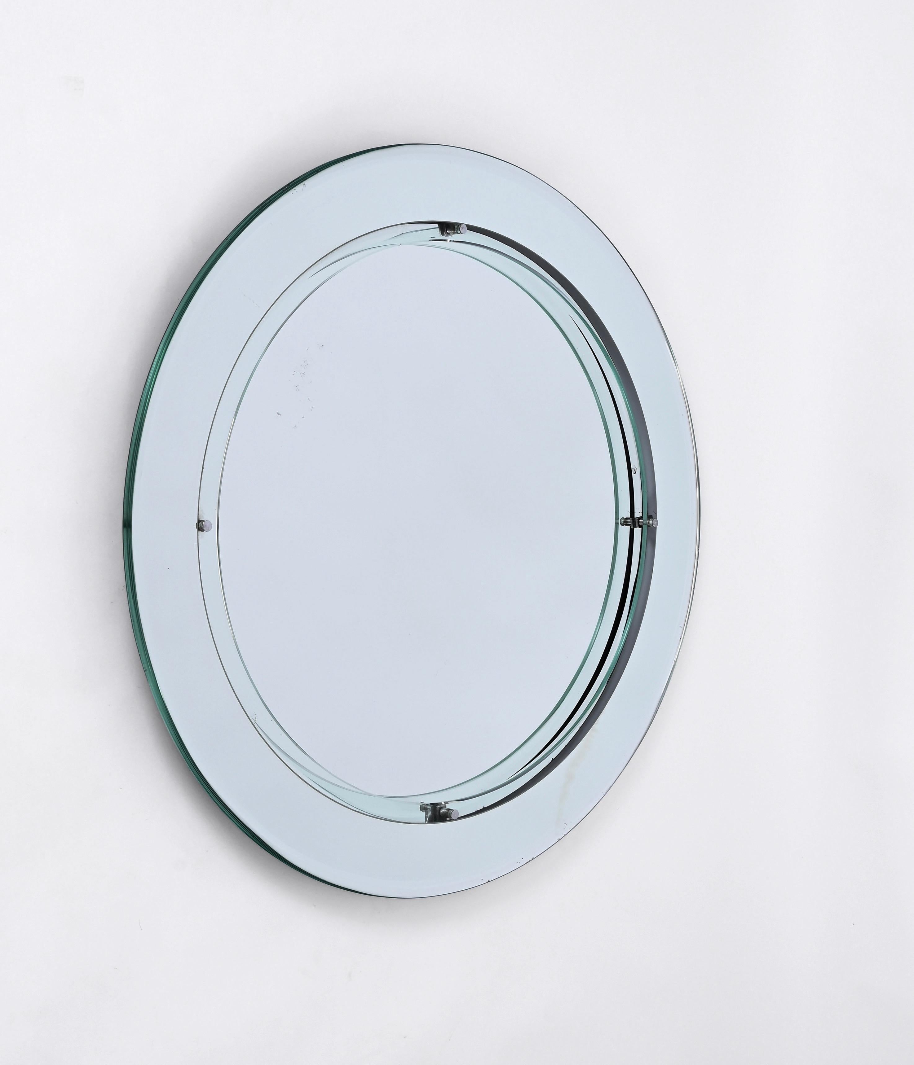 Cristal Art Midcentury Double Bevelled Round  Mirror, Italy, 1960s 3