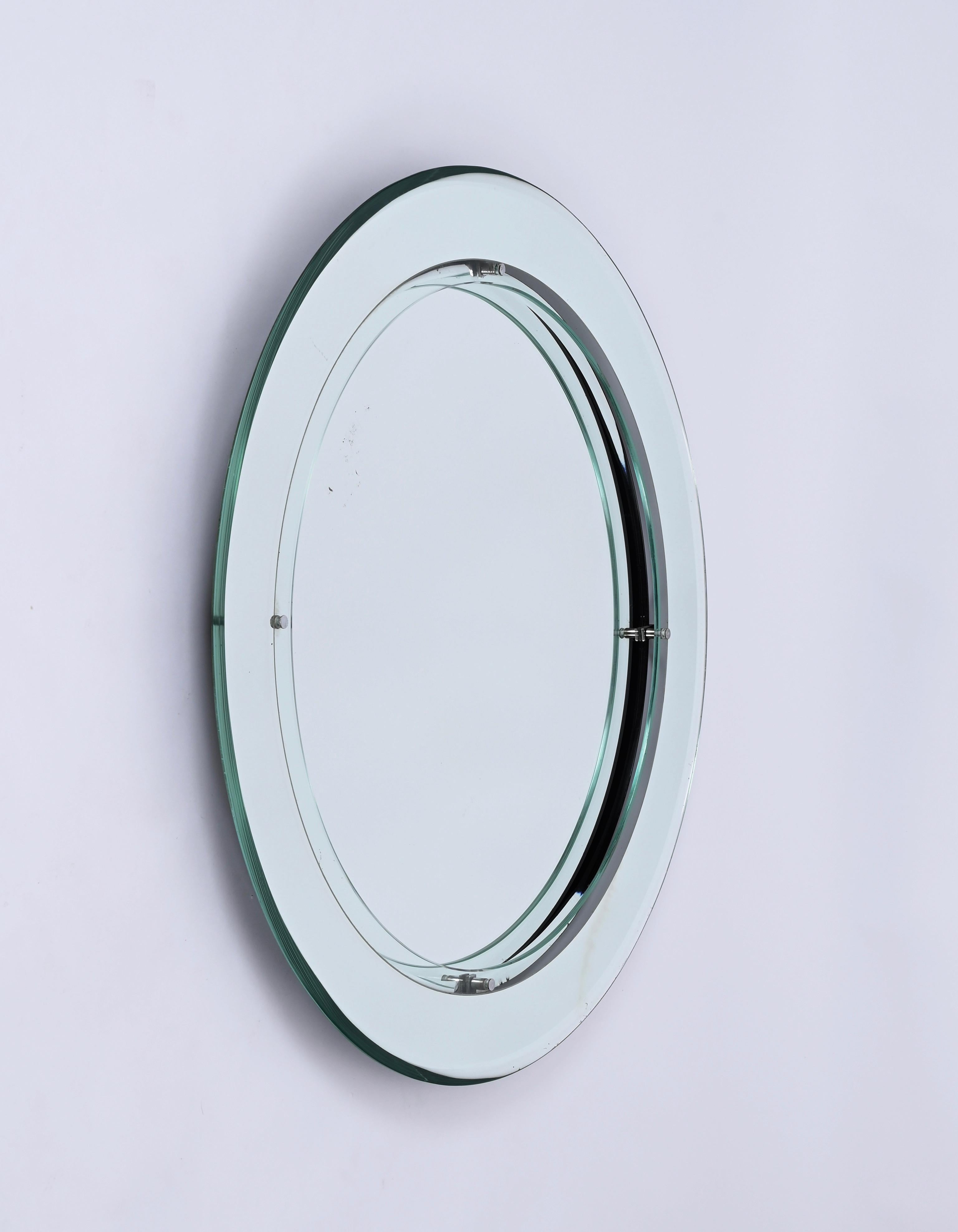 Cristal Art Midcentury Double Bevelled Round  Mirror, Italy, 1960s 6