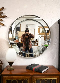 Cristal Art Midcentury Double Bevelled Round  Mirror, Italy, 1960s