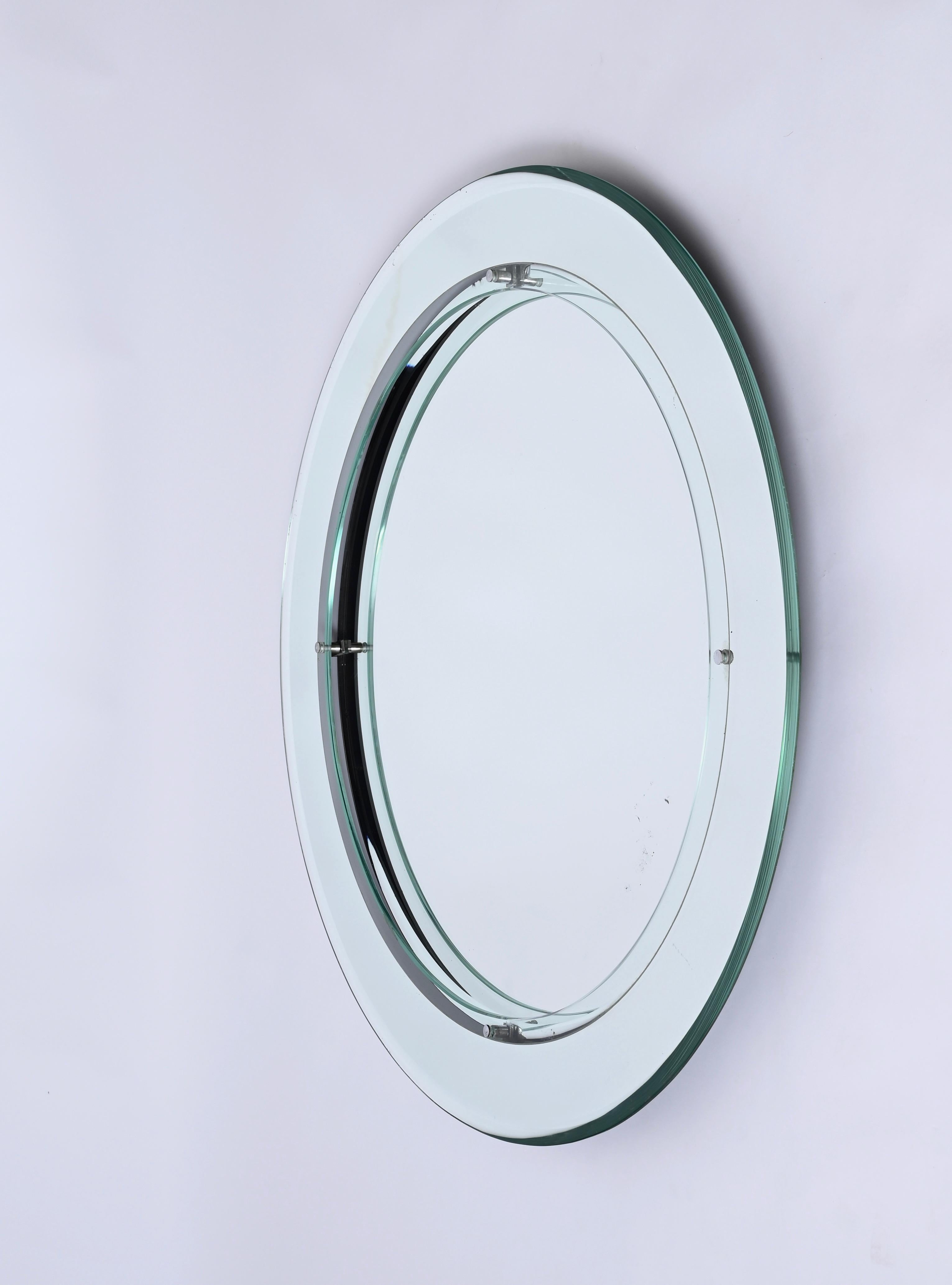 Mid-Century Modern Cristal Art Midcentury Double Bevelled Round  Mirror, Italy, 1960s