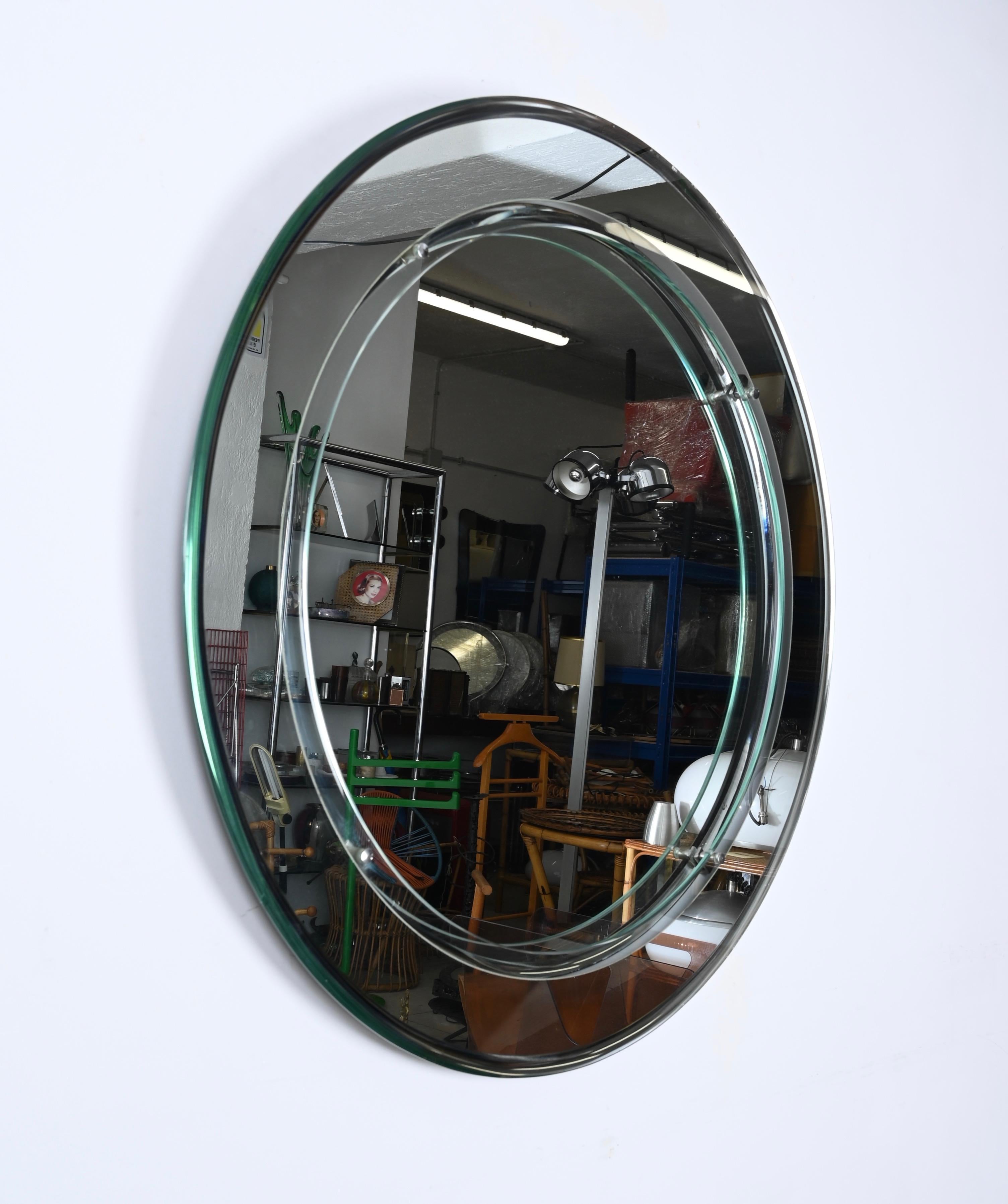 Cristal Art Midcentury Double Bevelled Round  Mirror, Italy, 1960s 1
