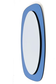 Cristal Art Midcentury Oval Italian Wall Mirror with Blue Glass Frame, 1960s