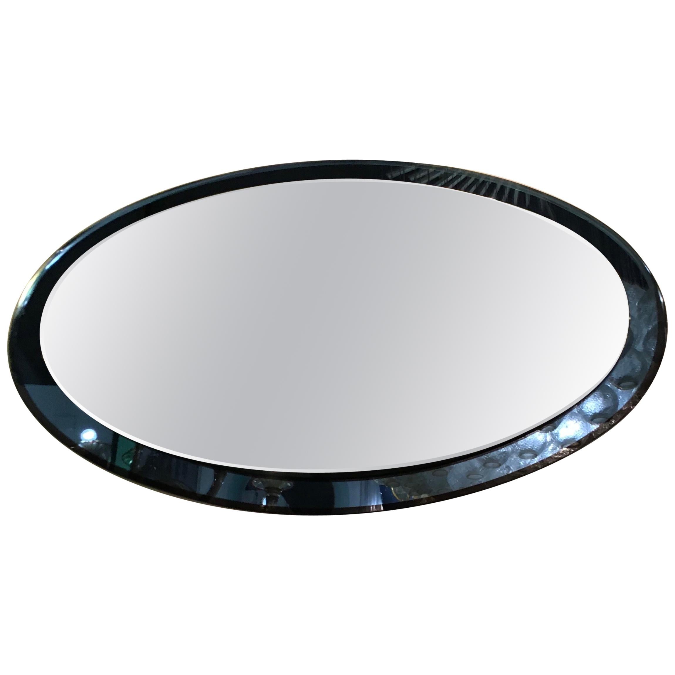 Cristal Art Mirror Blue Mirrored Glass Metal, Both Vertical or Orizontal 1950 IT For Sale