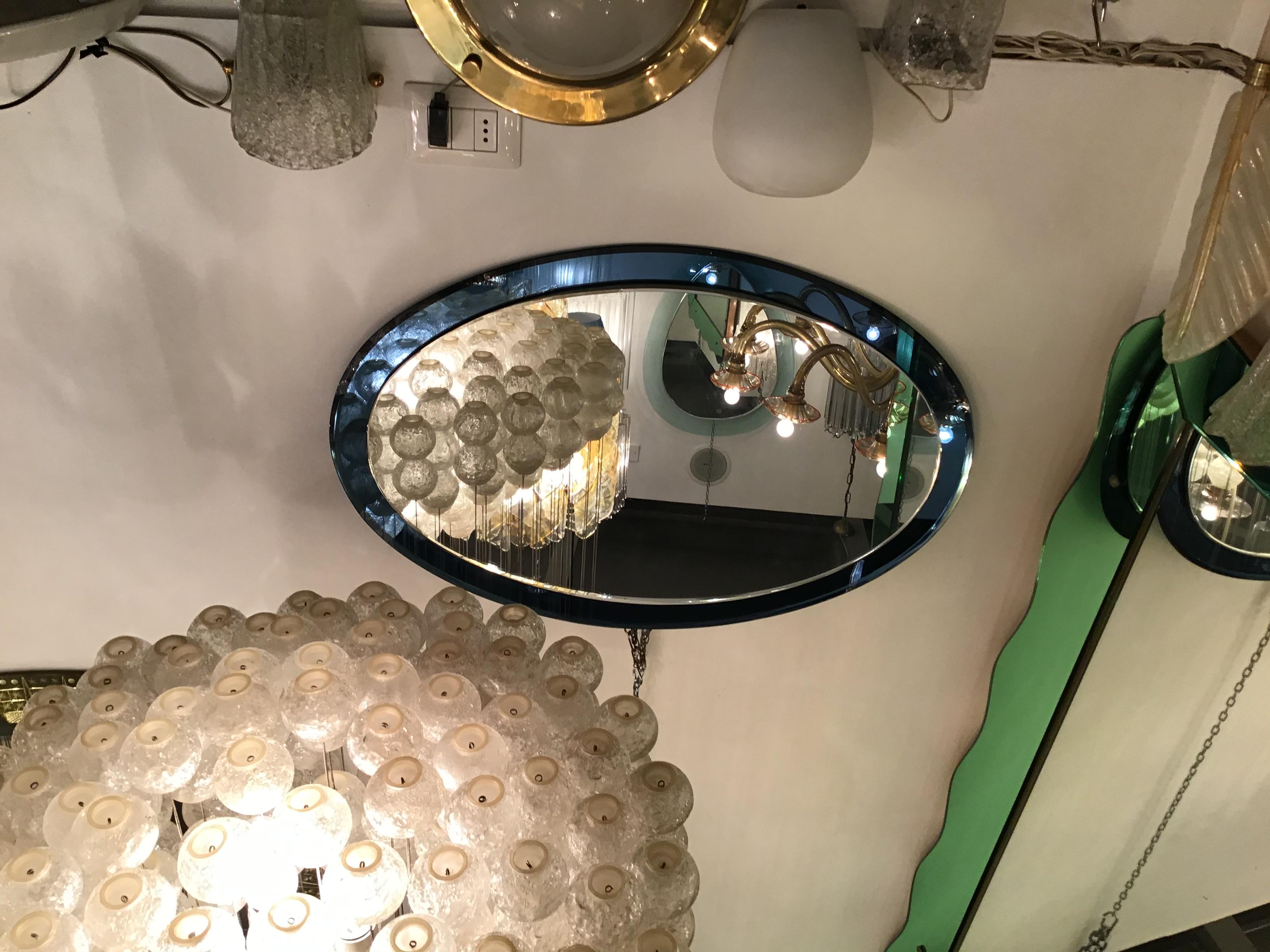 Cristal Art Mirror Blue Mirrored Glass Metal, Both Vertical or Orizontal 1950 IT For Sale 2