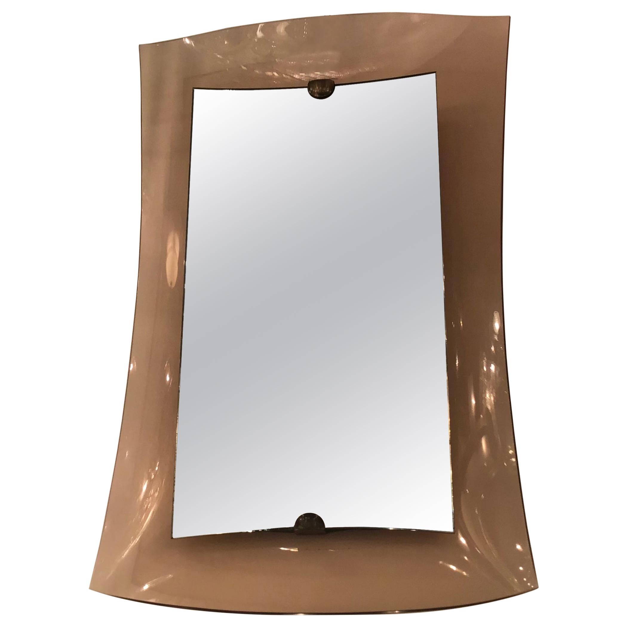 Cristal Art Mirror Brass Glass, 1950, Italy For Sale
