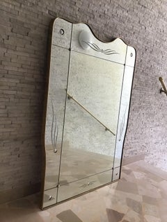 Cristal Art Mirror Brass Wood Glass 1950 Italy