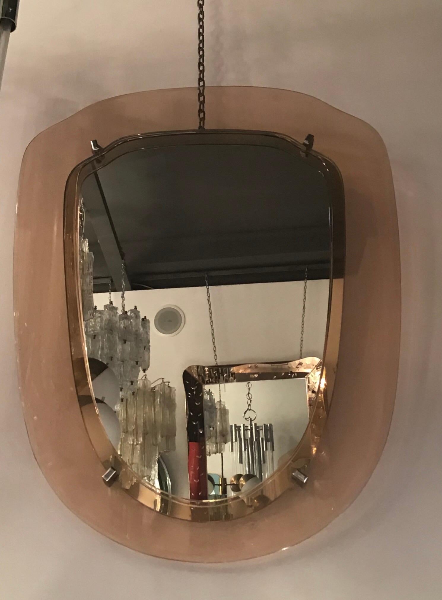 Miroir d'art en cristal, verre et métal Crome 1955, Italie en vente 4