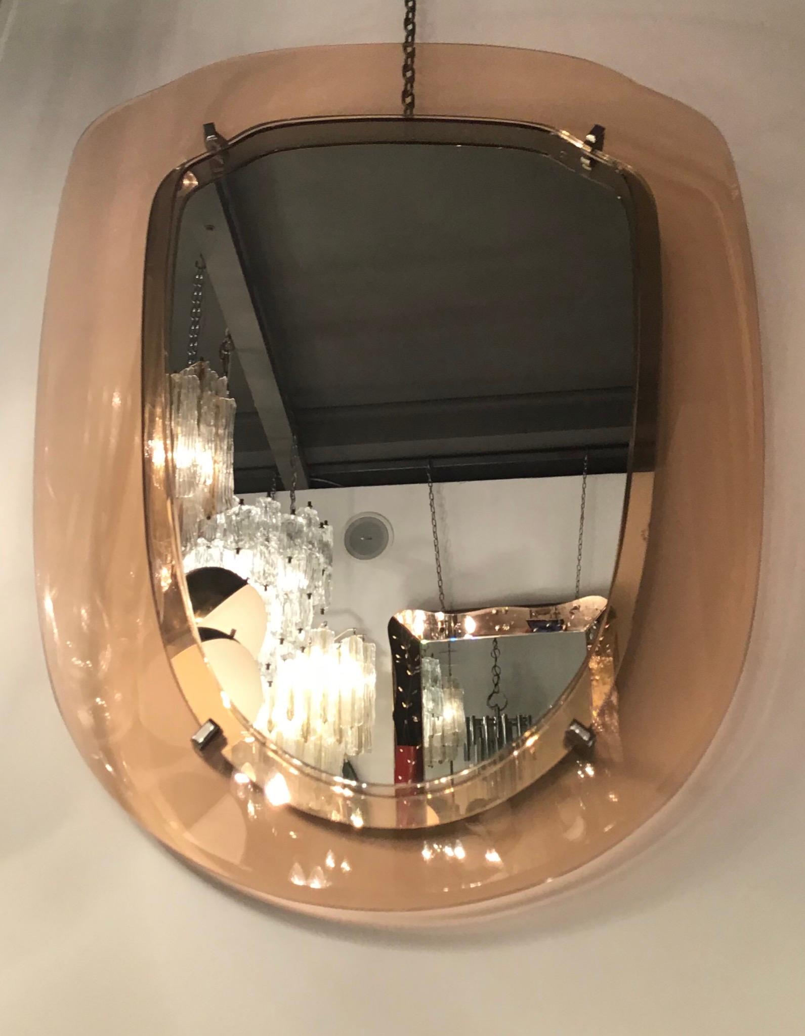 italien Miroir d'art en cristal, verre et métal Crome 1955, Italie en vente