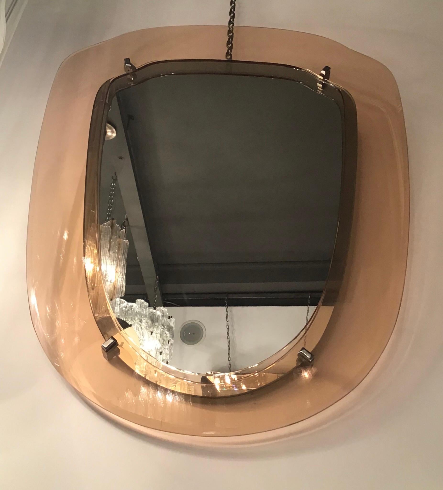 Miroir d'art en cristal, verre et métal Crome 1955, Italie Excellent état - En vente à Milano, IT