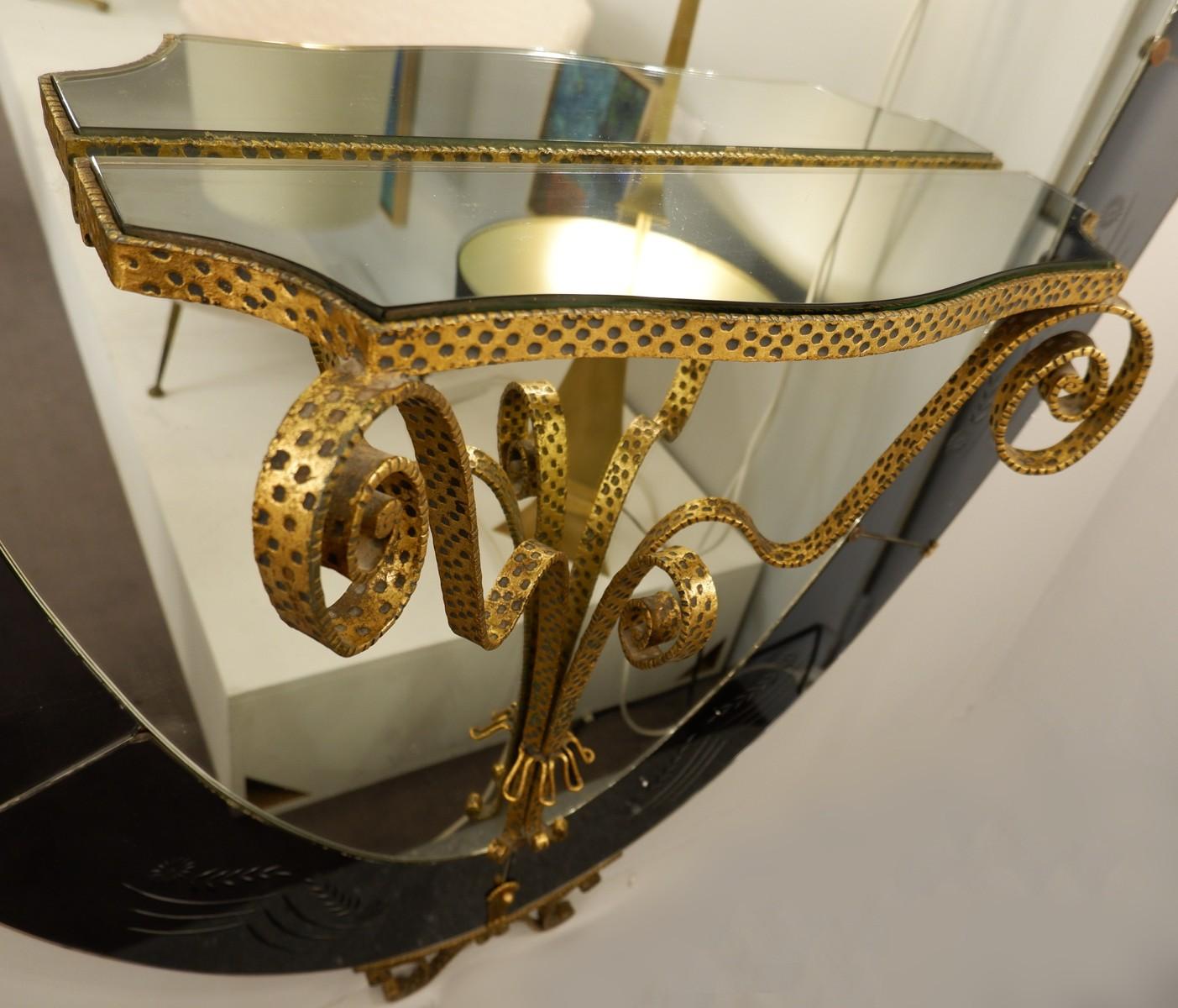 italien Miroir d'art en cristal avec console attribué à Luigi Colli:: Italie:: années 1950 en vente