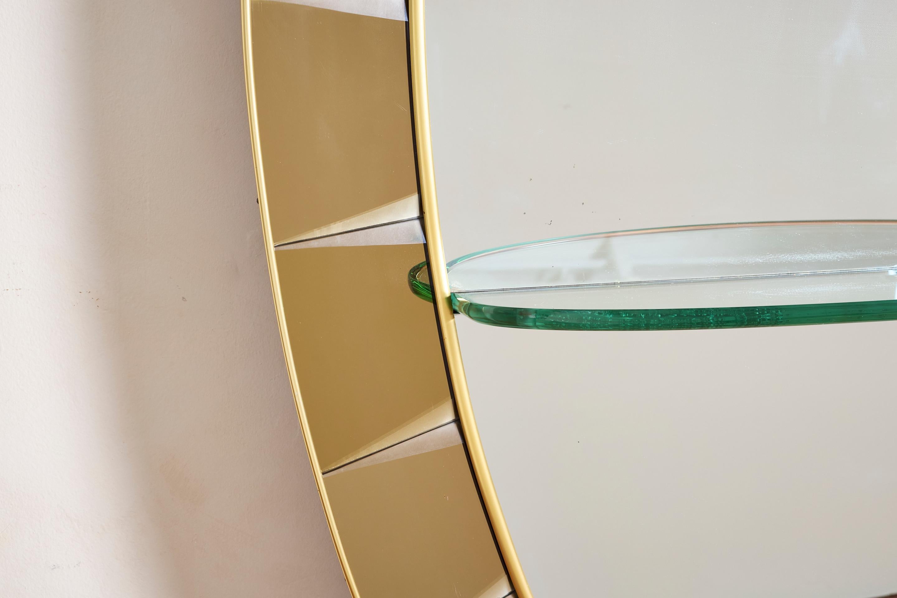 Brass Cristal Art Mirror with Glass Shelf For Sale