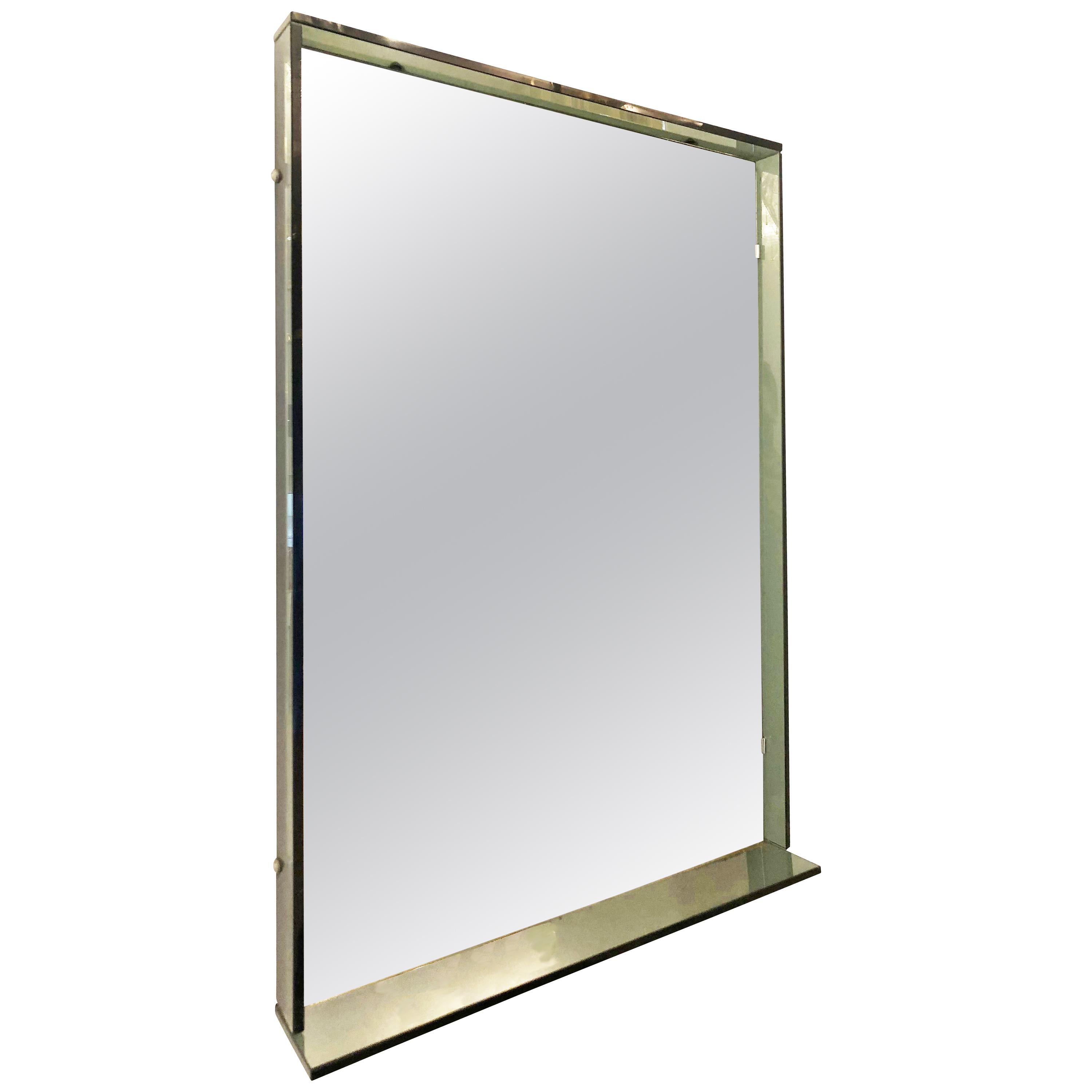 Italian 1960s Double Glass Teal Green Oval Mirror at 1stDibs