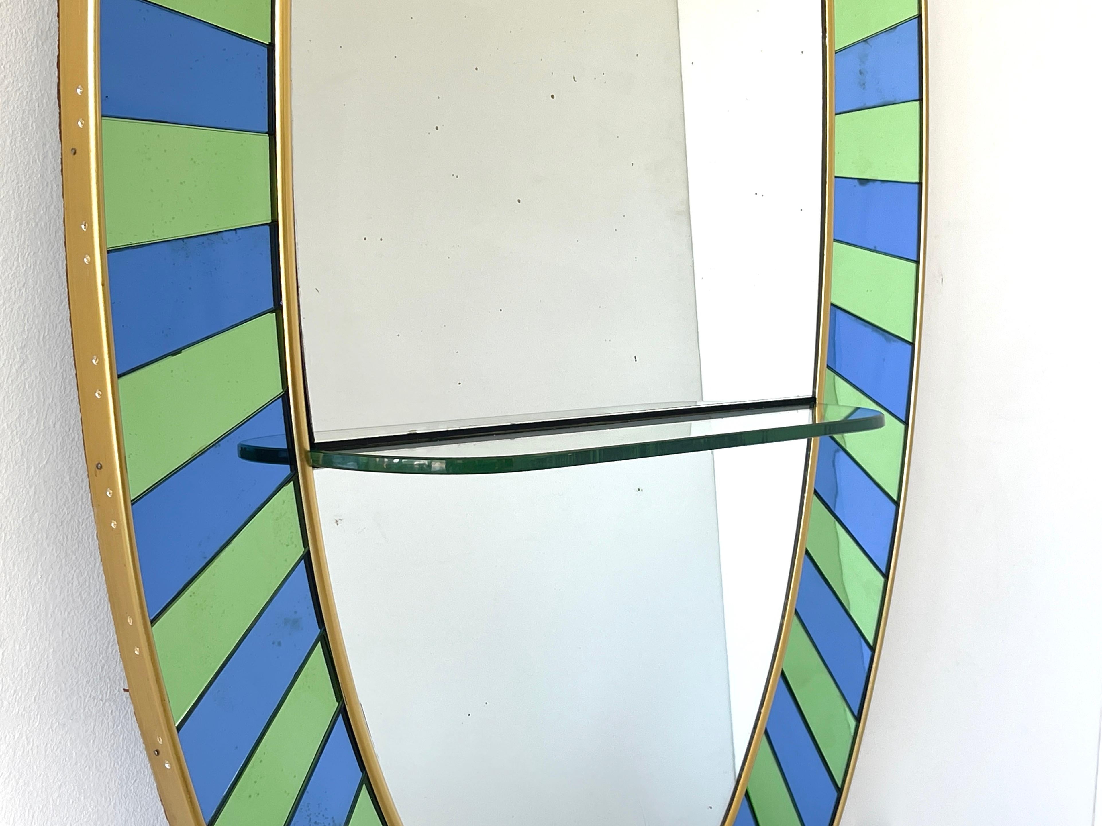 Milieu du XXe siècle Miroir d'art cristal avec étagère en vente