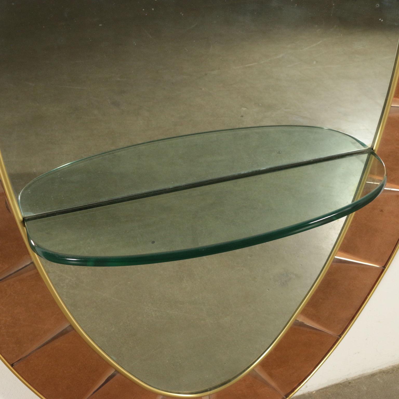 Mid-Century Modern Cristal Art Mirror Wood Glass Brass Mirrored Glass, Italy, 1950s