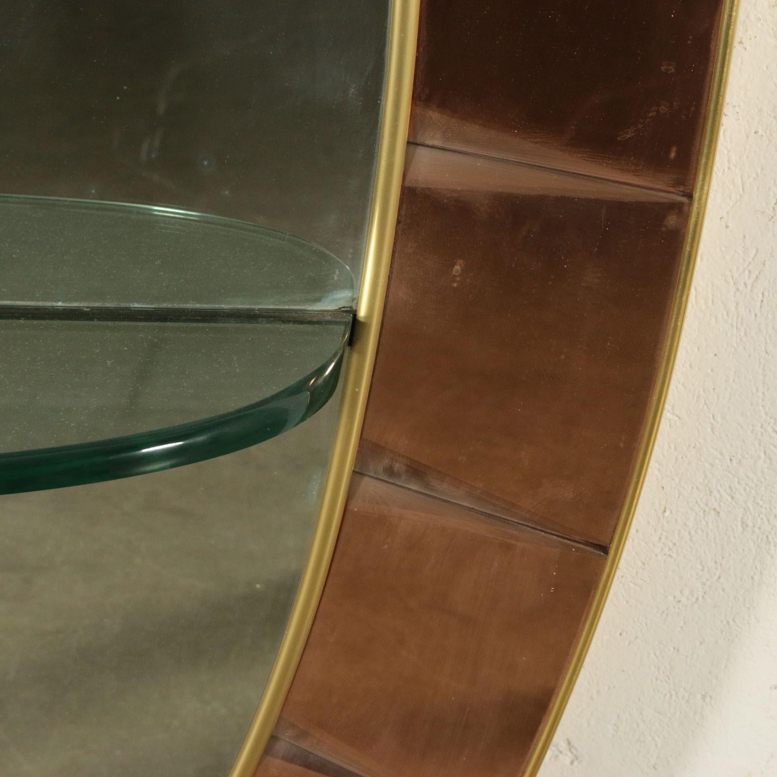 Cristal Art Mirror Wood Glass Brass Mirrored Glass, Italy, 1950s In Good Condition In Milano, IT