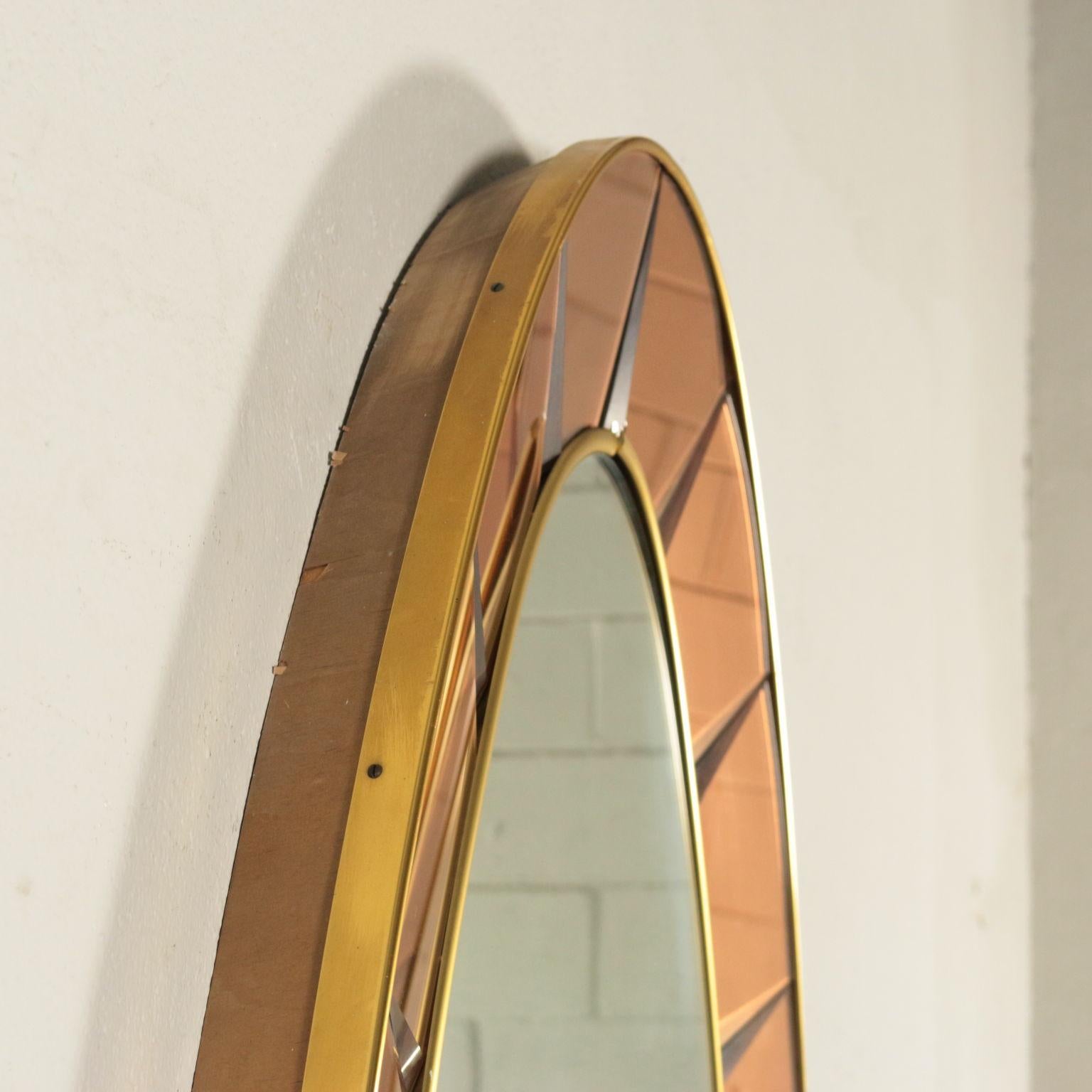 Cristal Art Mirror Wood Glass Brass Mirrored Glass, Italy, 1950s 1