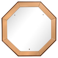 Cristal Art Modernist Large Hexagonal Rose Glass and Wood Framed Mirror, 1960s