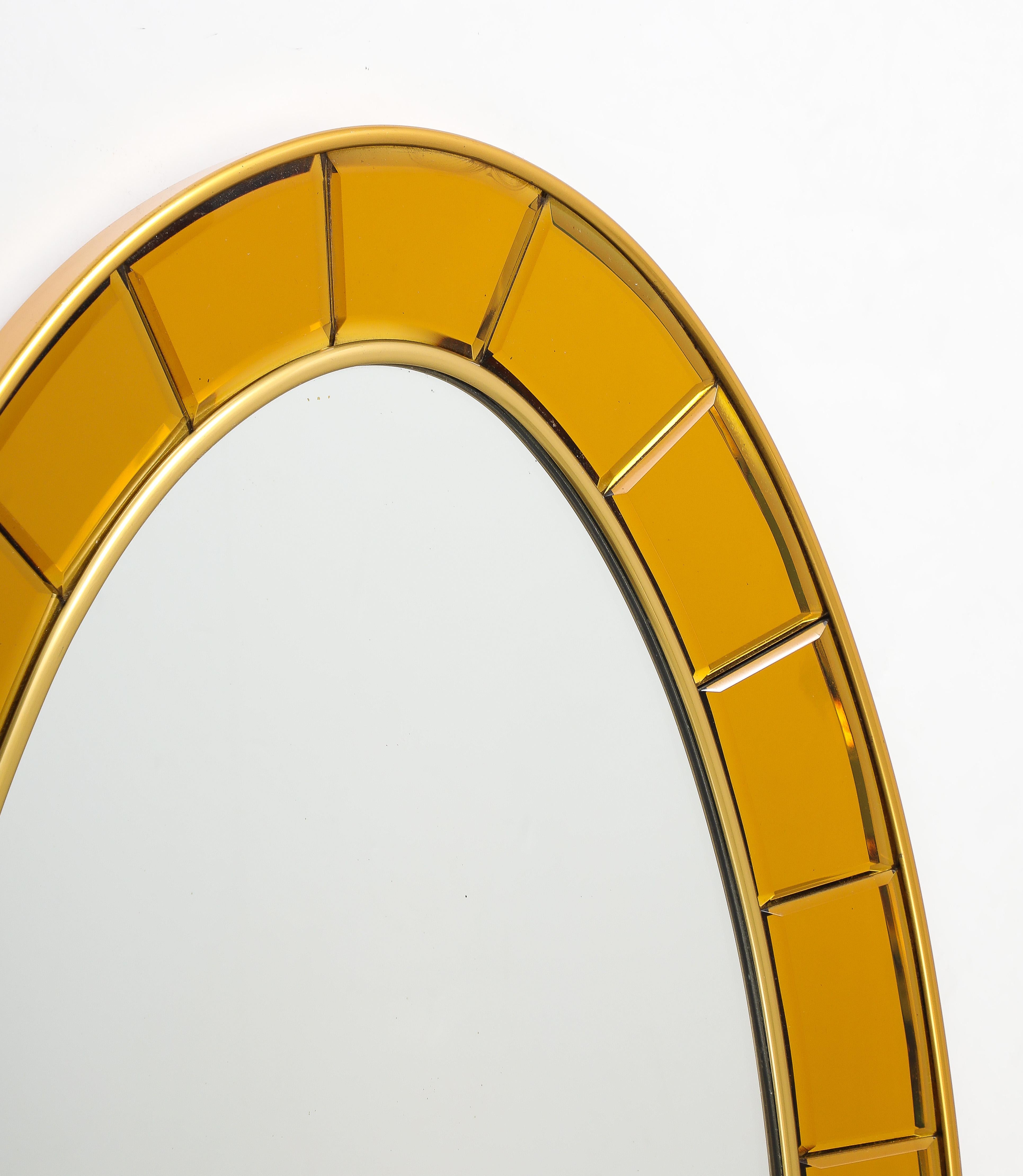 Cristal Arte Miroir ovale en verre biseauté doré taillé à la main Modèle 2727, années 1950 en vente 3