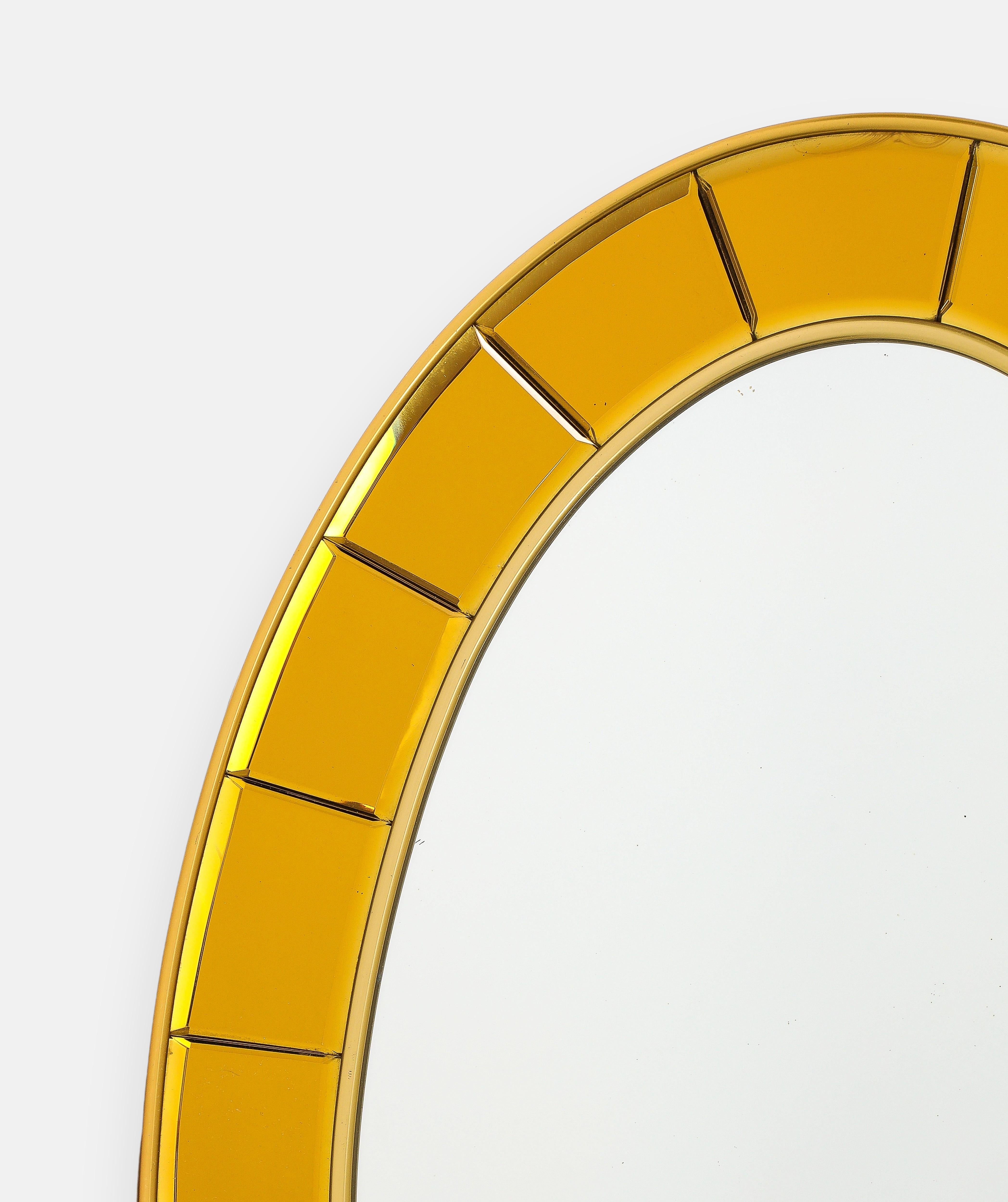 Mid-20th Century Cristal Art Oval Gold Hand-Cut Beveled Glass Mirror Model 2727, 1950s For Sale