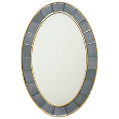 Cristal Art Oval Hand-Cut Beveled Smoked Glass Wall Mirror Model 2727, 1950s