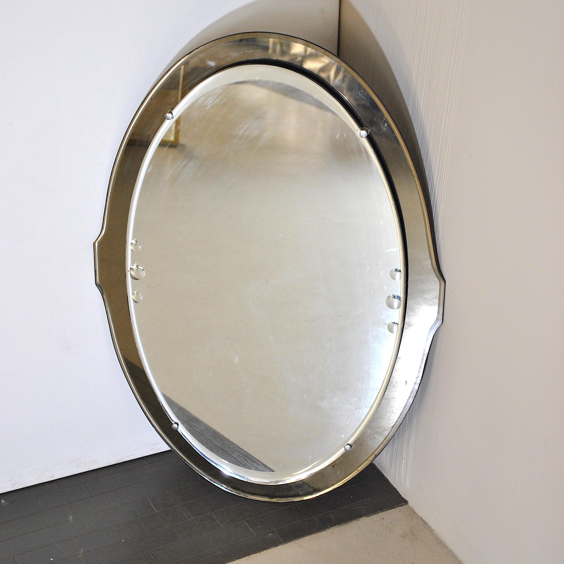 Cristal Arte Oval Spiegel 50er Jahre (Moderne der Mitte des Jahrhunderts) im Angebot