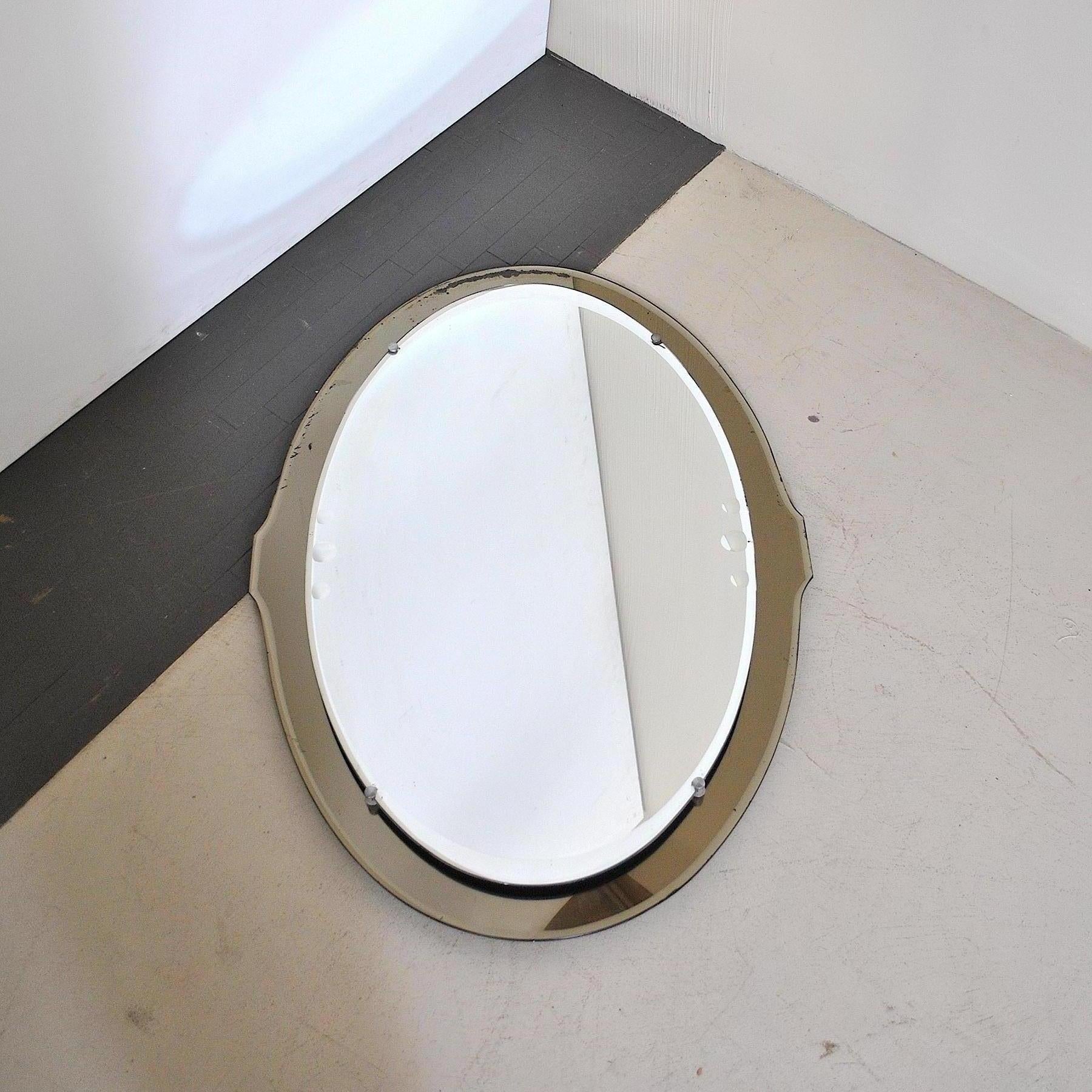 Mid-Century Modern Cristal Art Oval Mirror 50s For Sale