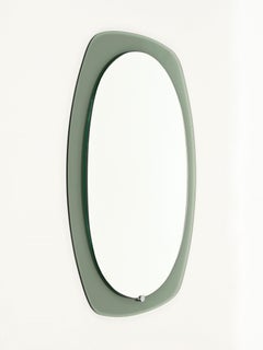 Cristal Art Oval Sage Green Beveled Mirror, Italy, 1960s
