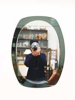 Cristal Art Oval Sage Green Beveled Mirror, Italy, 1960s