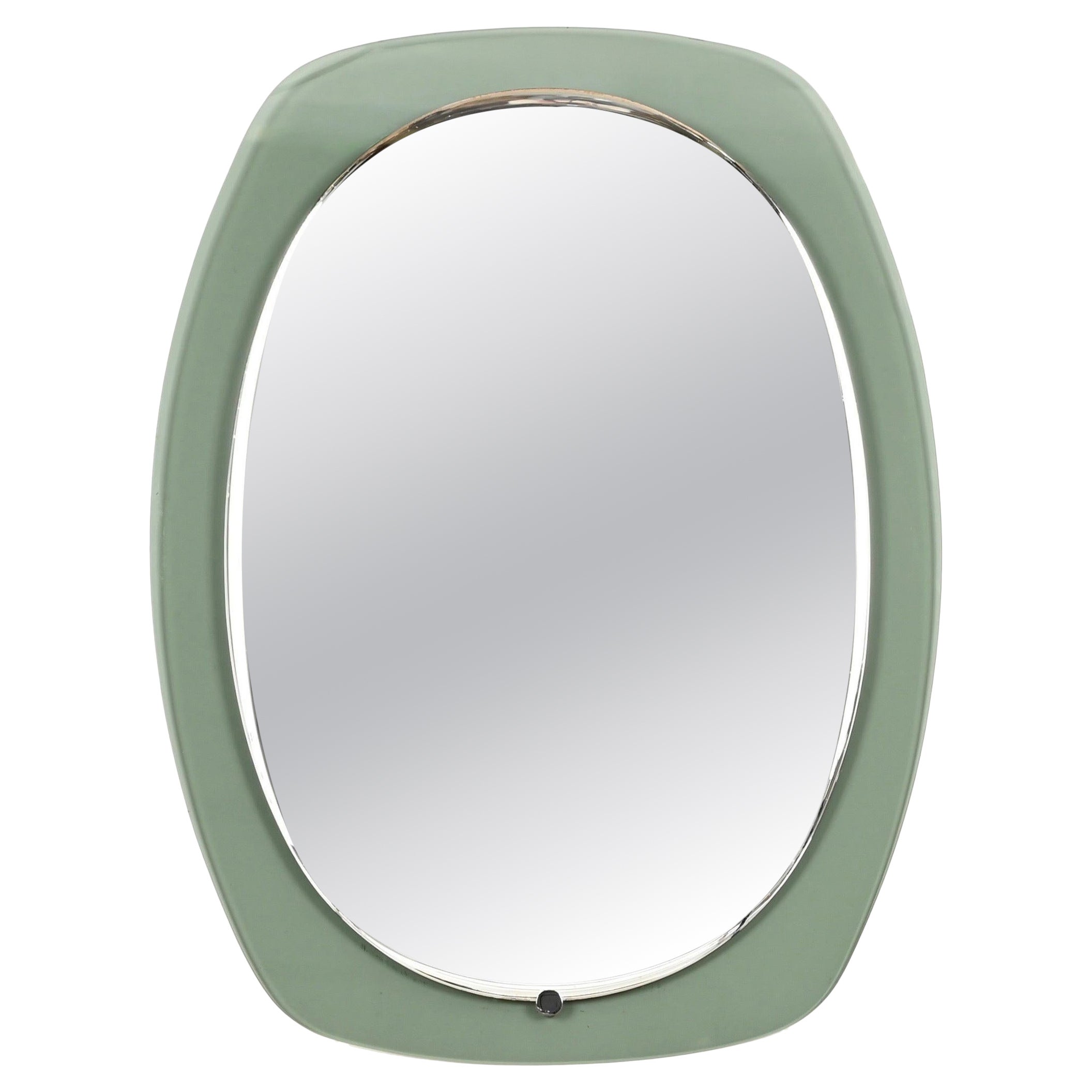 Cristal Art Oval Sage Green Beveled Mirror, Italy, 1960s