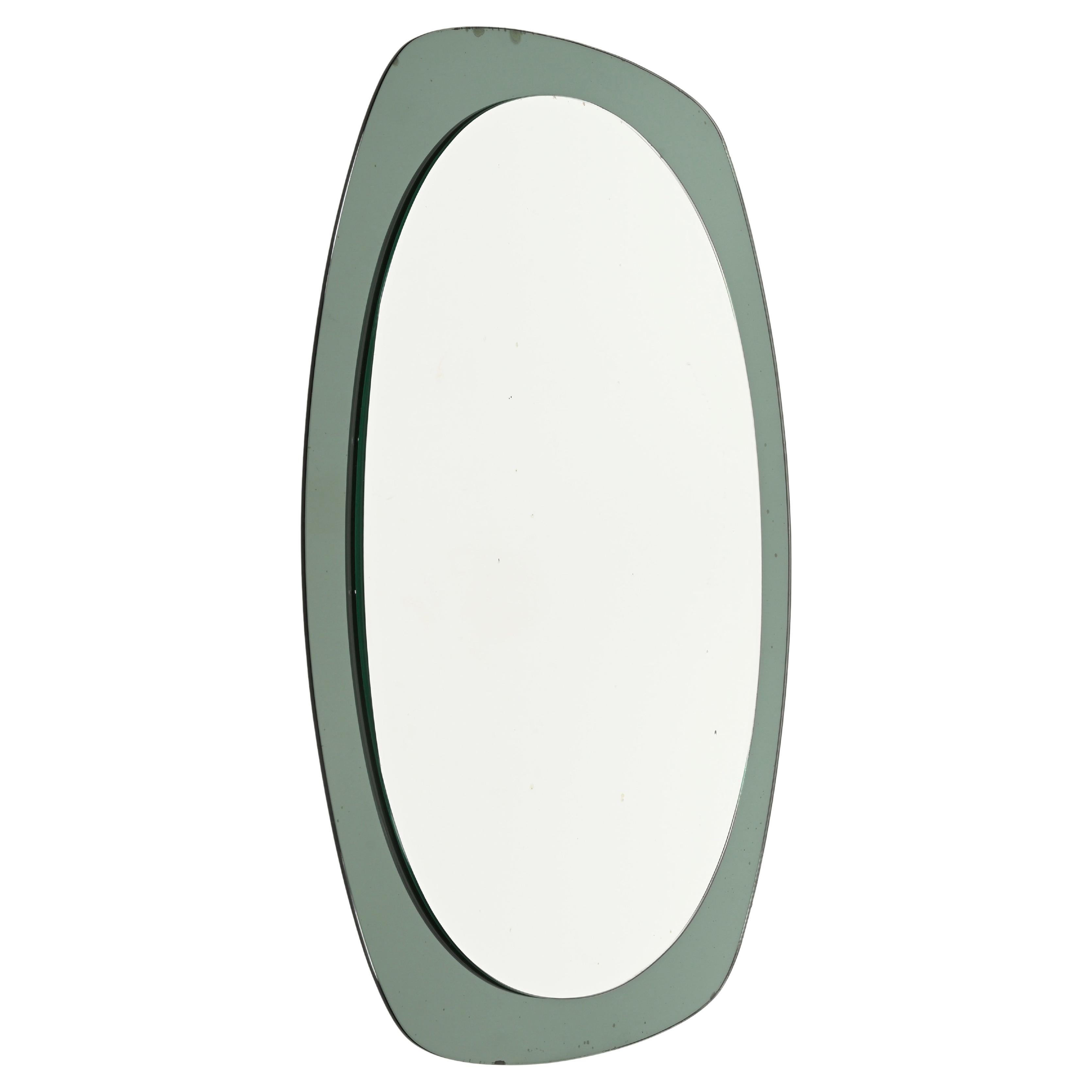Cristal Art Oval Sage Green Beveled Mirror, Italy, 1960s
